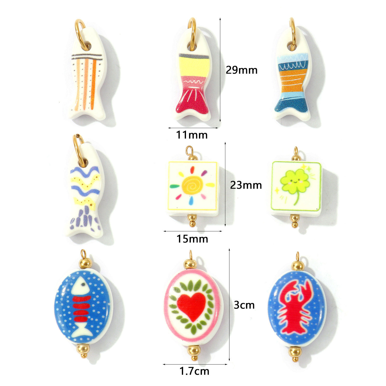 Picture of Eco-friendly PVD Waterproof Anti-Tarnish Hypoallergenic 304 Stainless Steel & Ceramic Charms Wholesale 18K Real Gold Plated Printed