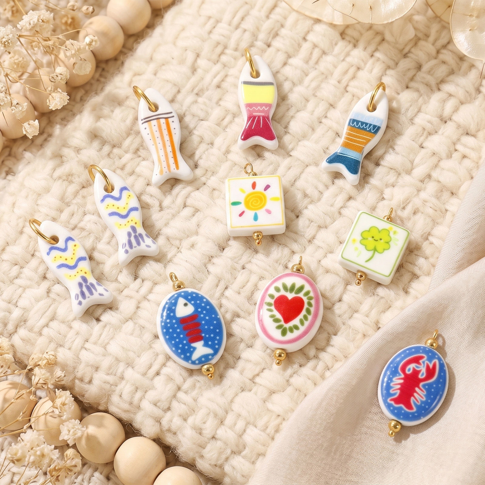Picture of Eco-friendly PVD Waterproof Anti-Tarnish Hypoallergenic 304 Stainless Steel & Ceramic Charms Wholesale 18K Real Gold Plated Printed