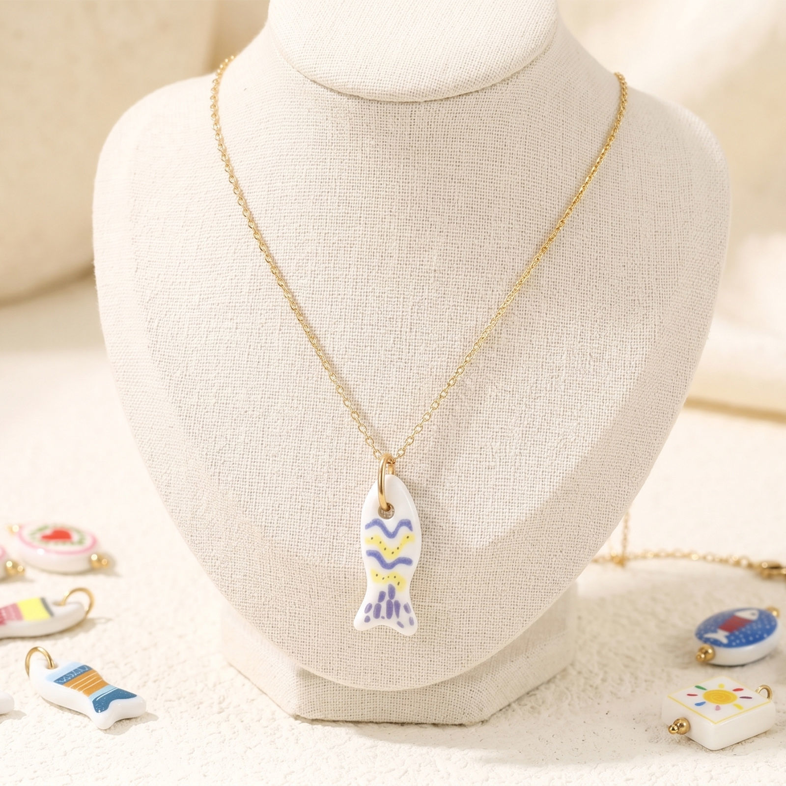 Picture of Eco-friendly PVD Waterproof Anti-Tarnish Hypoallergenic 304 Stainless Steel & Ceramic Charms Wholesale 18K Real Gold Plated Printed