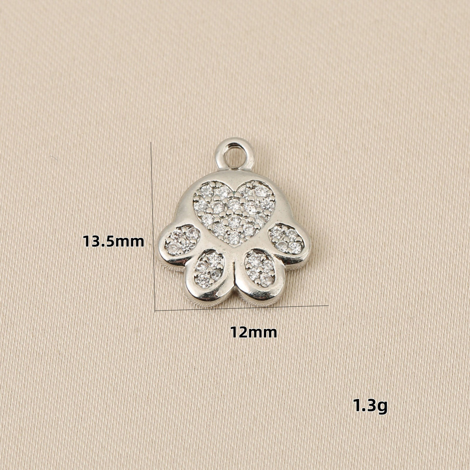 Picture of Eco-friendly Brass Pet Memorial Charms Wholesale Real Gold Plated Paw Print Clear Cubic Zirconia 13.5mm x 12mm