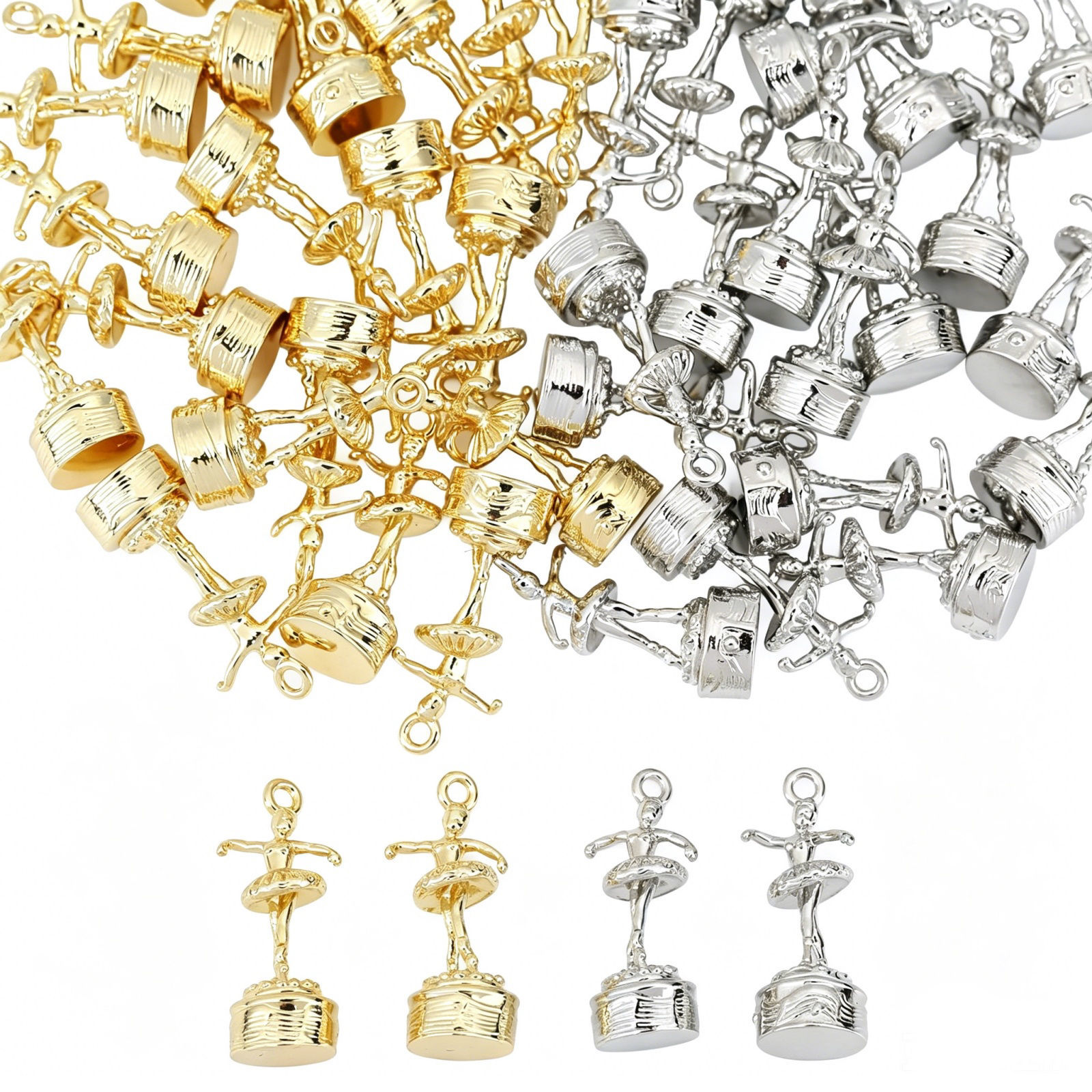 Picture of Eco-friendly Brass Charms Wholesale Real Gold Plated Ballerina 3D 22mm x 9mm