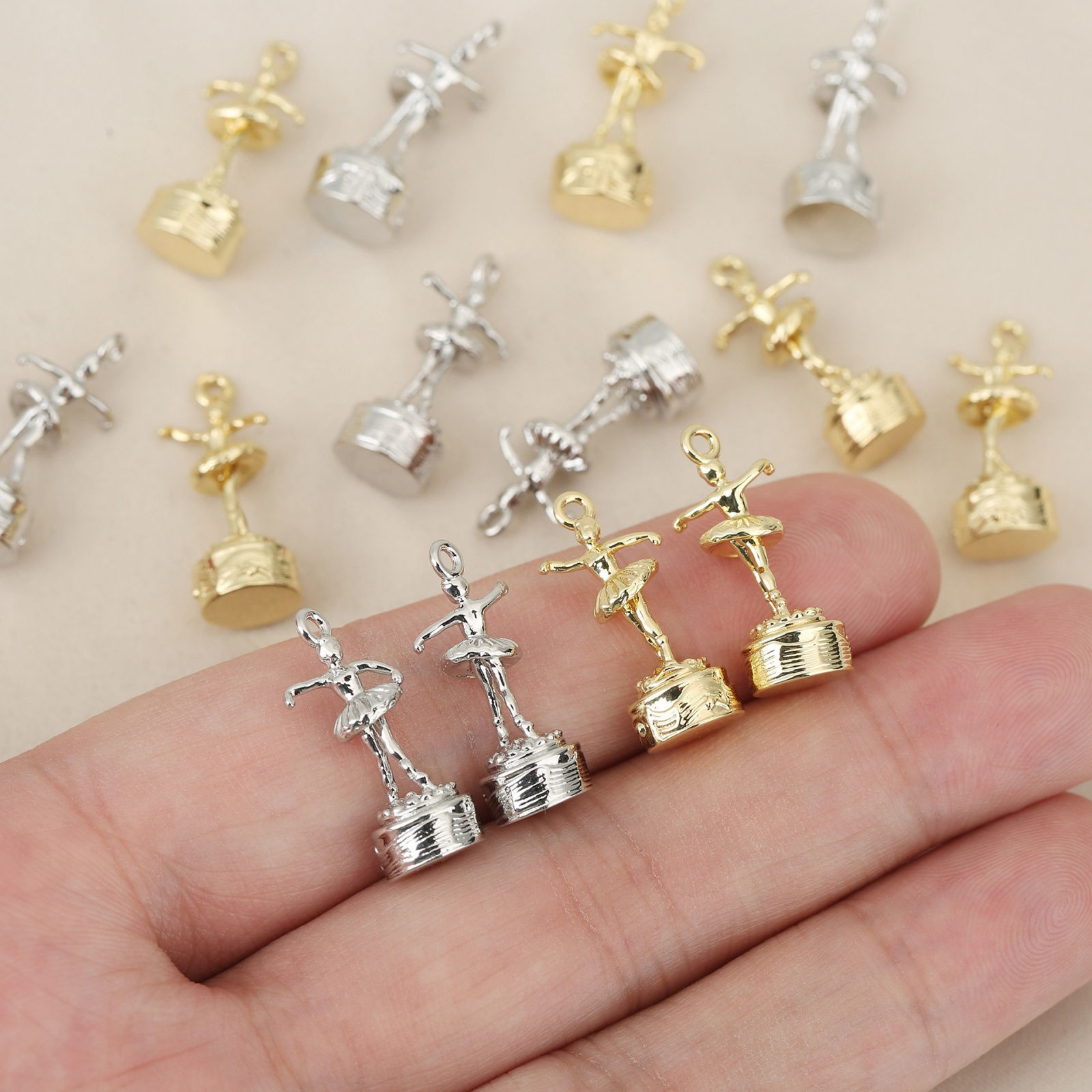 Picture of Eco-friendly Brass Charms Wholesale Real Gold Plated Ballerina 3D 22mm x 9mm