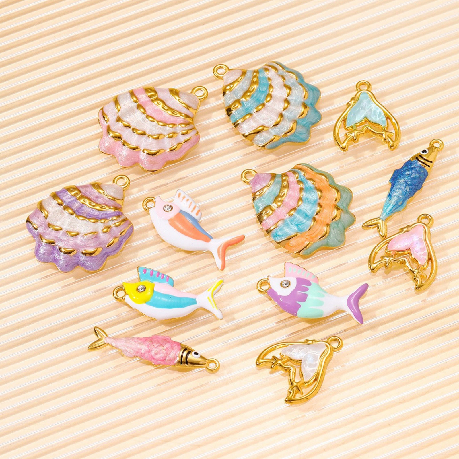 Picture of 2 PCs Eco-friendly PVD 304 Stainless Steel Ocean Jewelry Charms Wholesale 18K Gold Plated Multicolor Fish Animal Shell Enamel