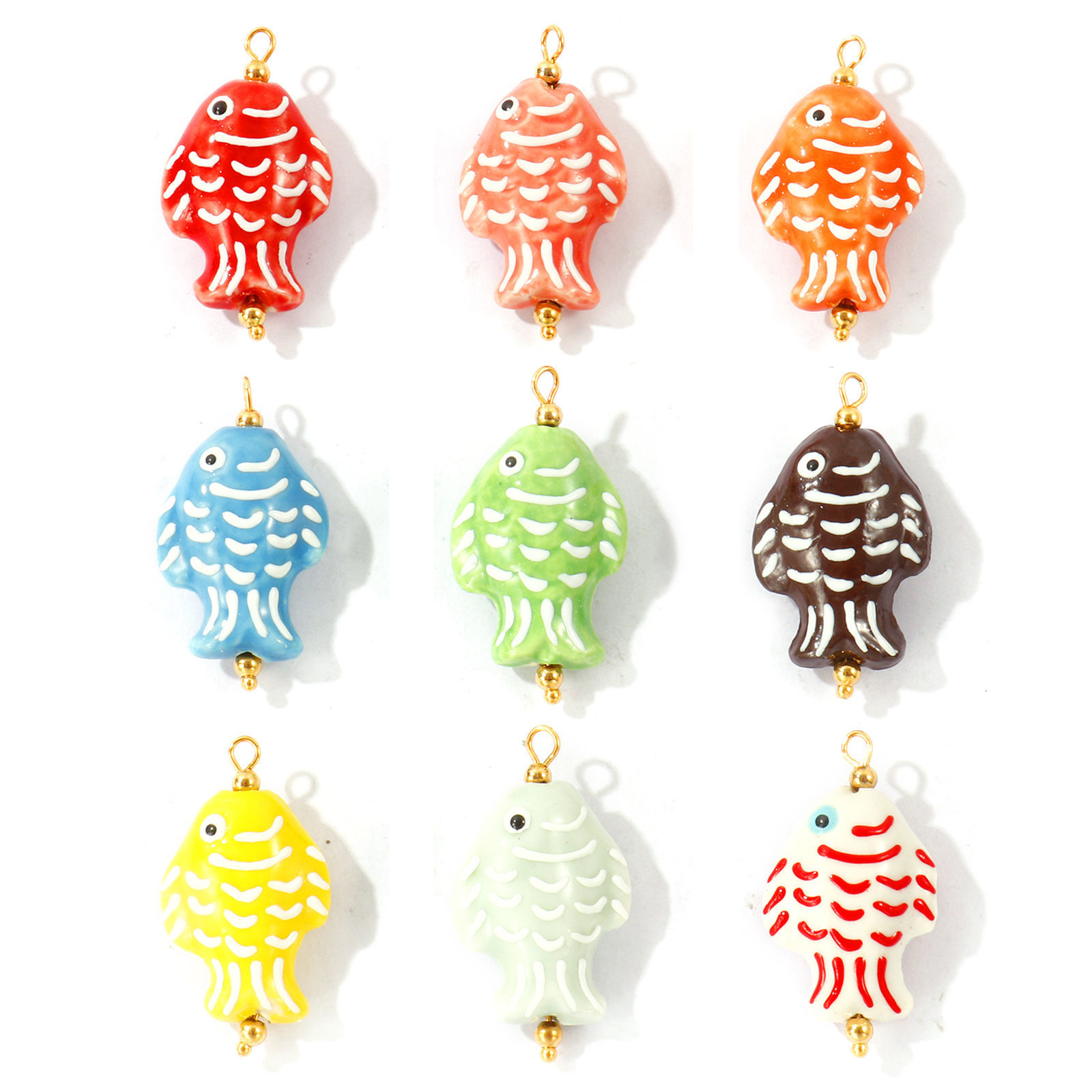 Picture of Eco-friendly 304 Stainless Steel & Ceramic Ocean Jewelry Pendants Wholesale 18K Gold Plated Fish Animal 3D 3.6cm x 2cm