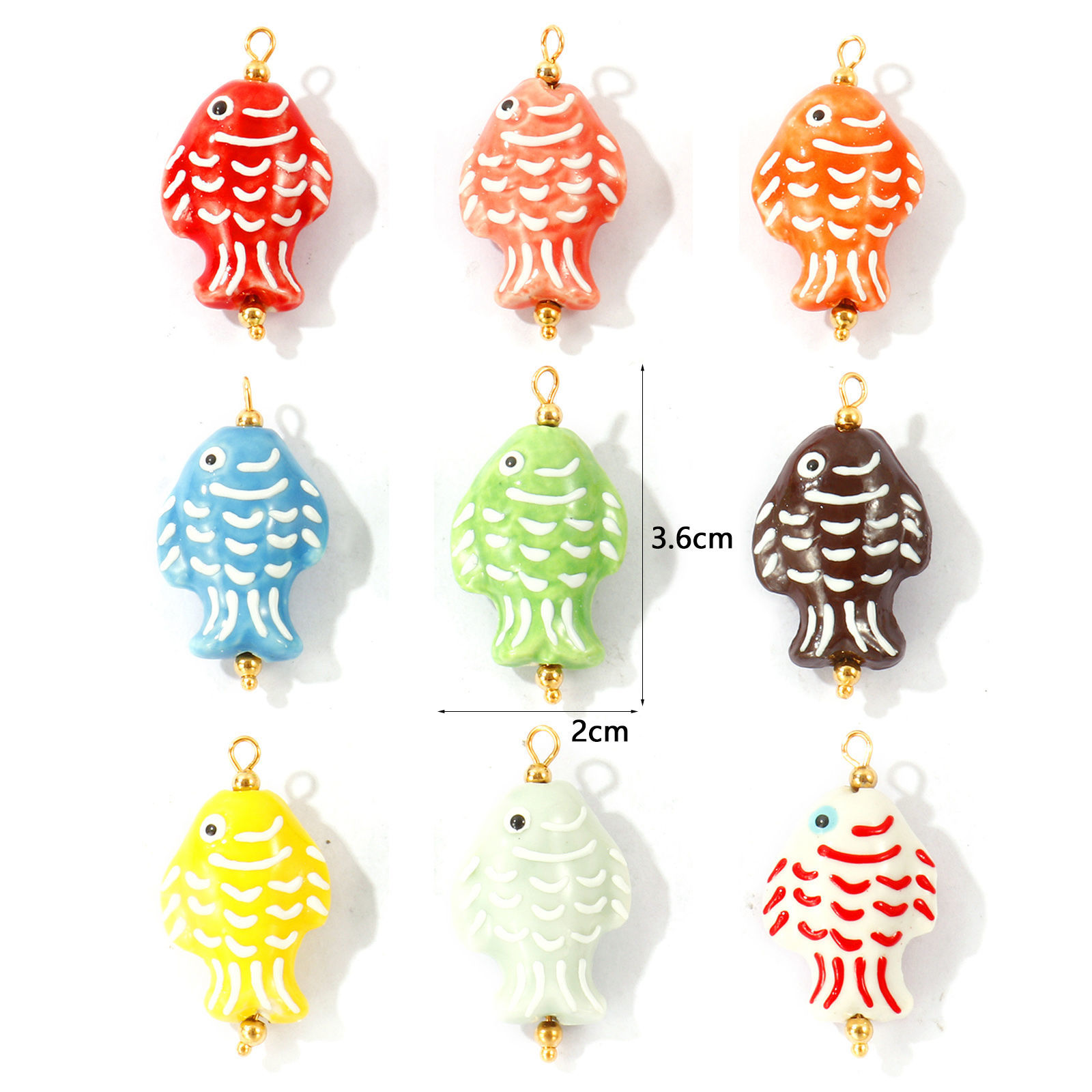 Picture of Eco-friendly 304 Stainless Steel & Ceramic Ocean Jewelry Pendants Wholesale 18K Gold Plated Fish Animal 3D 3.6cm x 2cm