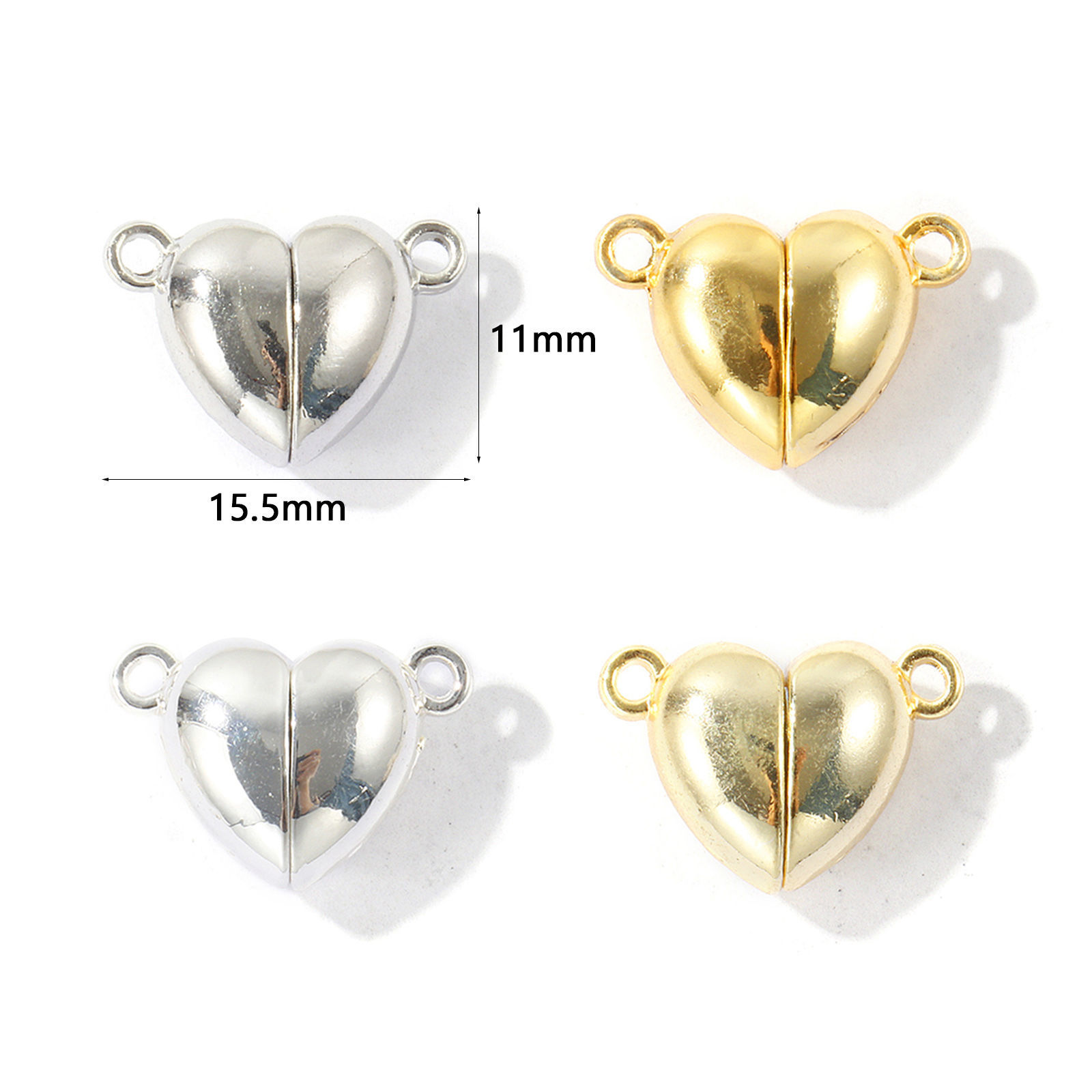 Picture of 5 Sets Eco-friendly Brass Magnetic Clasps Wholesale Heart Real Gold Plated Smooth Blank 15.5mm x 11mm