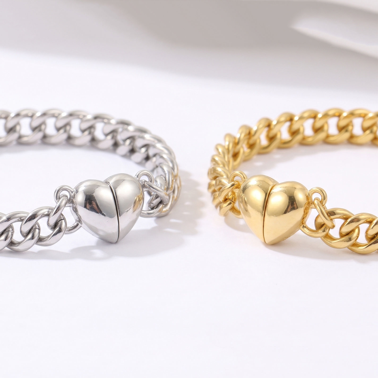 Picture of 5 Sets Eco-friendly Brass Magnetic Clasps Wholesale Heart Real Gold Plated Smooth Blank 15.5mm x 11mm