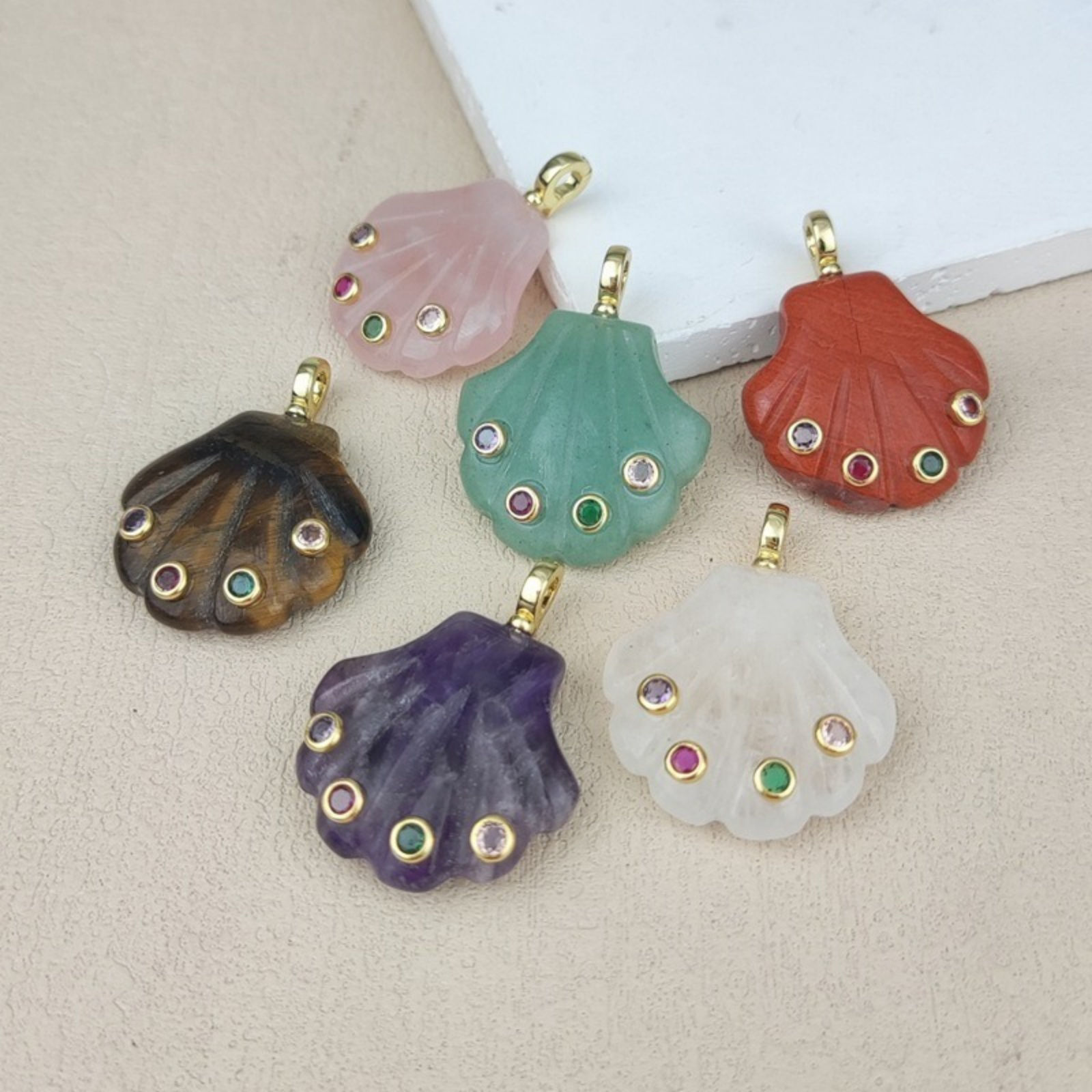 Picture of 1 Piece Brass & Gemstone Ocean Jewelry Pendants Wholesale 18K Gold Plated Shell Multicolour Cubic Zirconia 3.8cm x 3cm