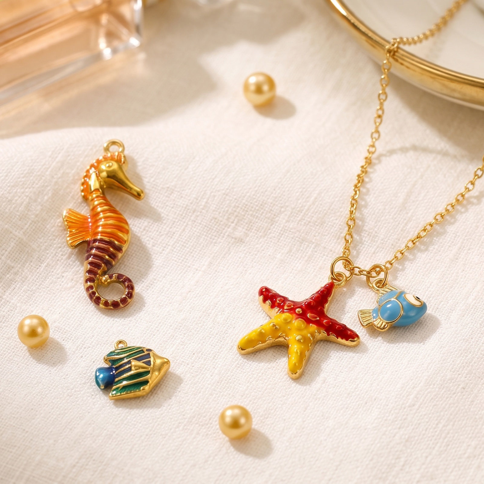 Picture of 1 Piece Eco-friendly PVD 304 Stainless Steel Ocean Jewelry Charms Wholesale 18K Gold Plated Enamel
