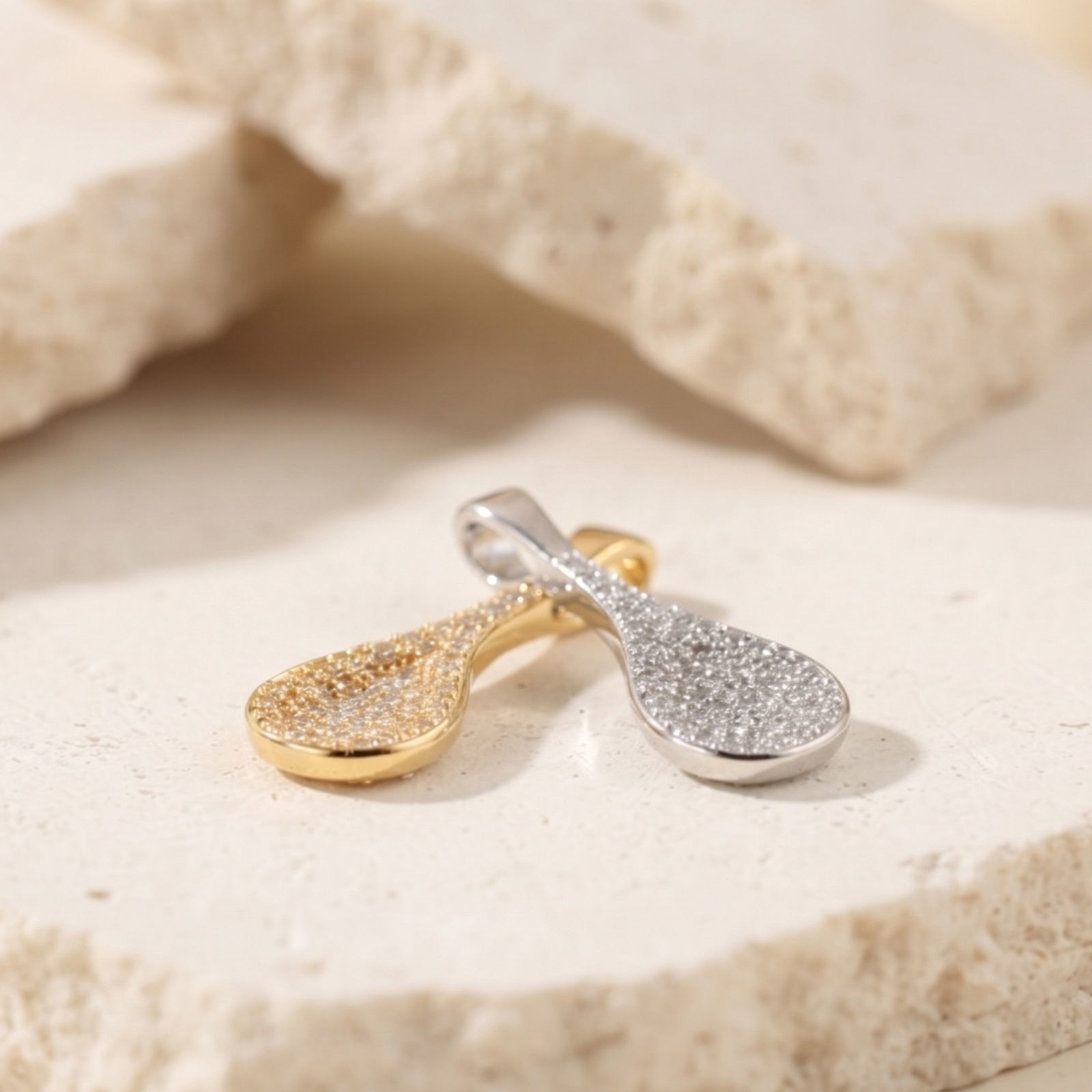 Picture of 1 Piece Eco-friendly Brass 3D Charms Wholesale, Spoon Real Gold Plated Micro Pave Clear Cubic Zirconia 27mm x 10mm