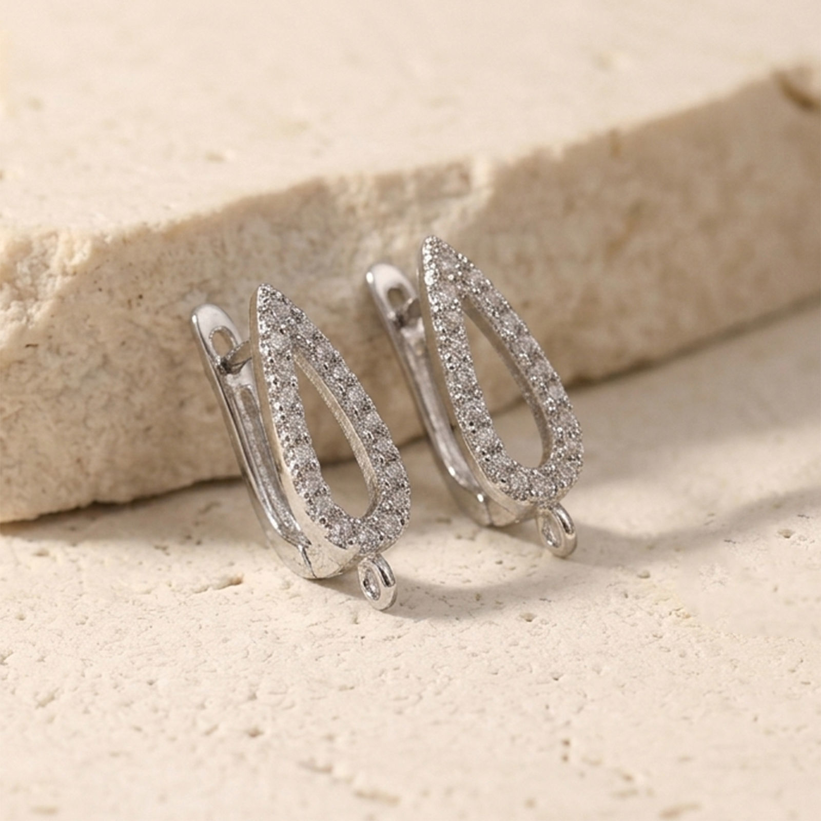 Picture of 1 Pair Brass Micro Pave Hoop Earrings For DIY Jewelry Making Accessories Wholesale Multicolor Drop Clear Cubic Zirconia With Loop 21mm x 6mm, Post/ Wire Size: 1.1mm(17 gauge)