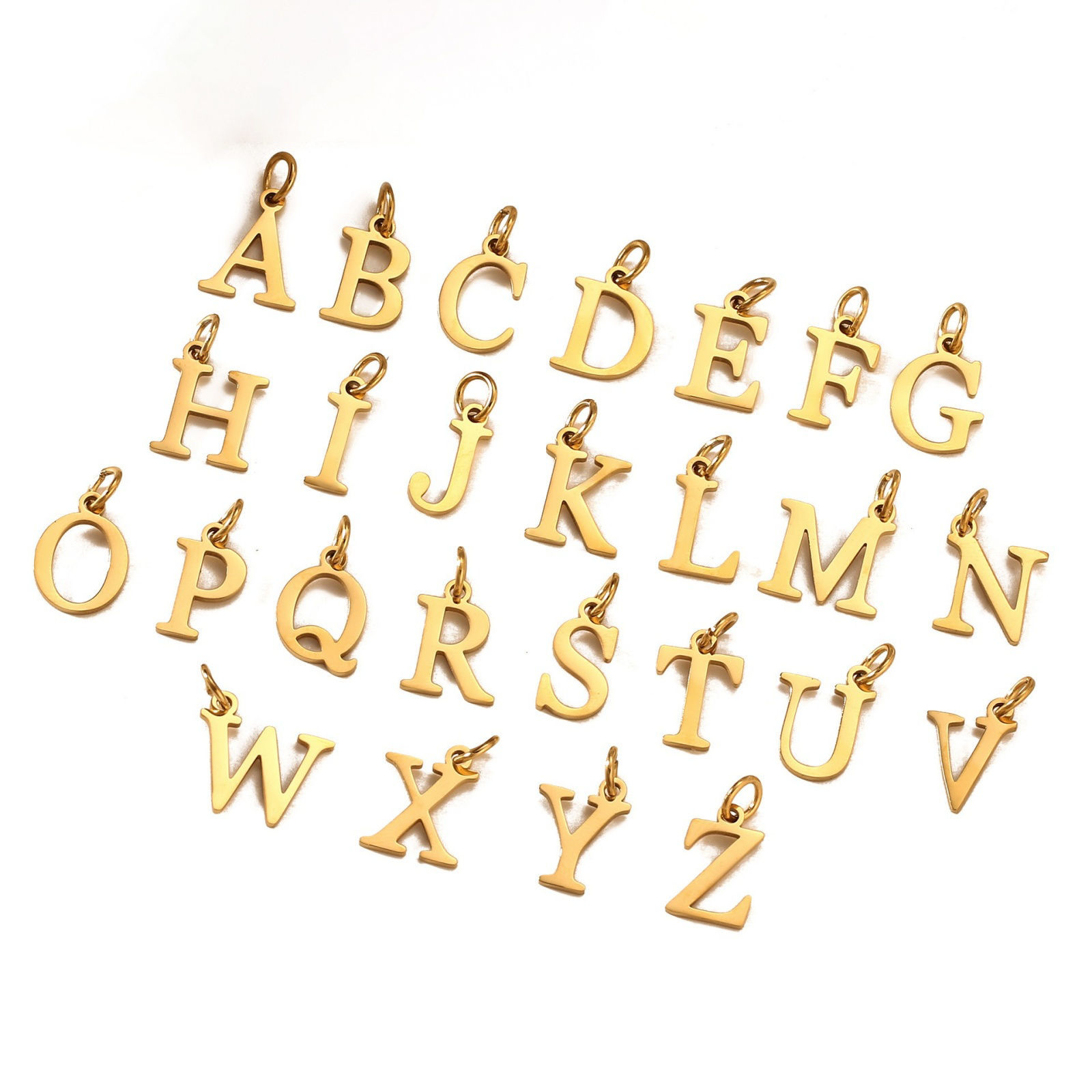 Picture of 5 PCs Eco-friendly PVD 304 Stainless Steel Capital Alphabet Initial Letter Name Charms Wholesale Mirror Polishing 11mm x 7mm