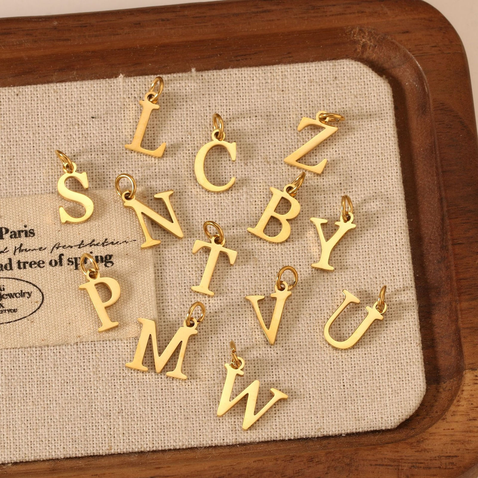 Picture of 5 PCs Eco-friendly PVD 304 Stainless Steel Capital Alphabet Initial Letter Name Charms Wholesale Mirror Polishing 11mm x 7mm