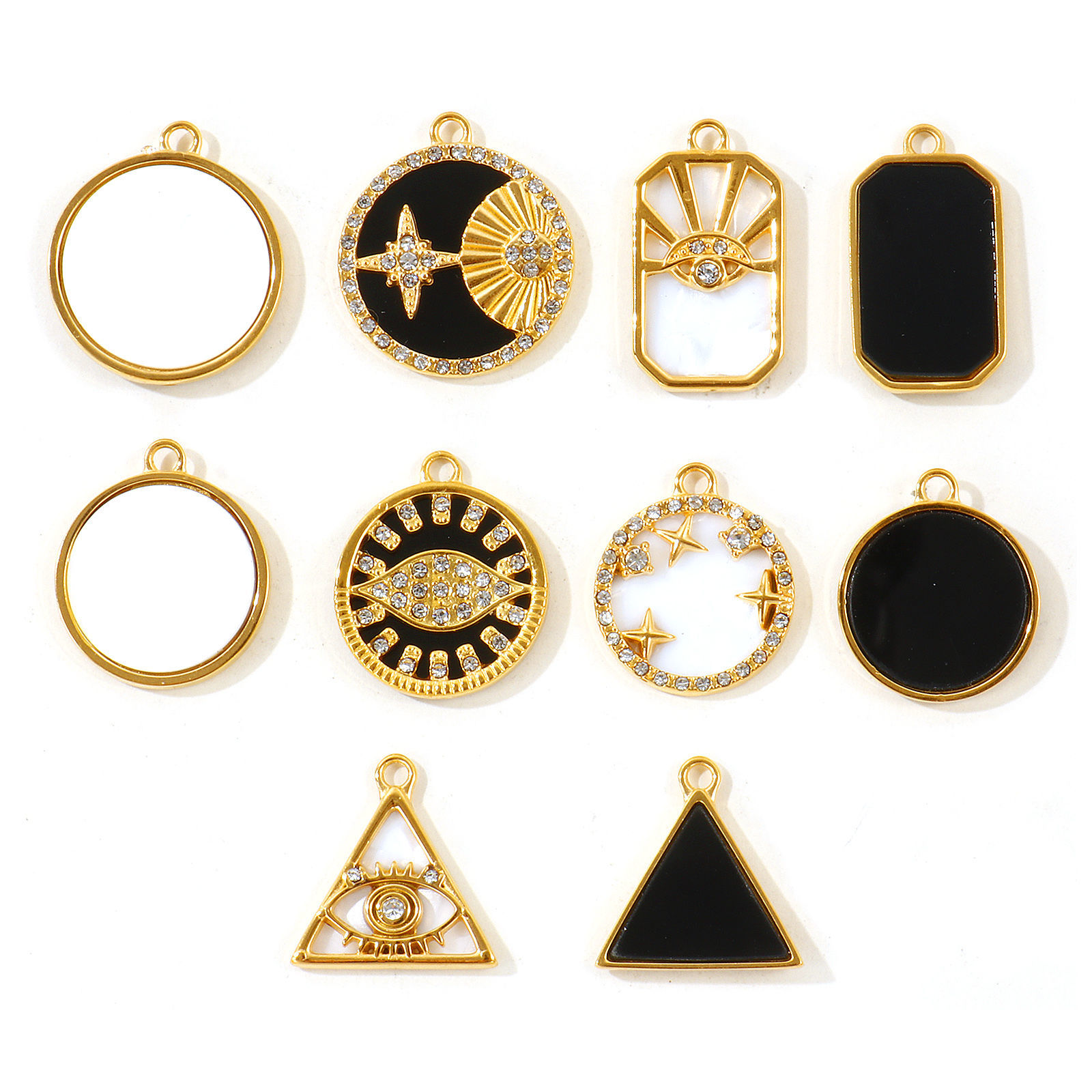 Picture of 2 PCs Eco-friendly PVD Waterproof Anti-Tarnish Hypoallergenic 304 Stainless Steel & Natural Shell Charms Wholesale 18K Real Gold Plated Clear Rhinestone