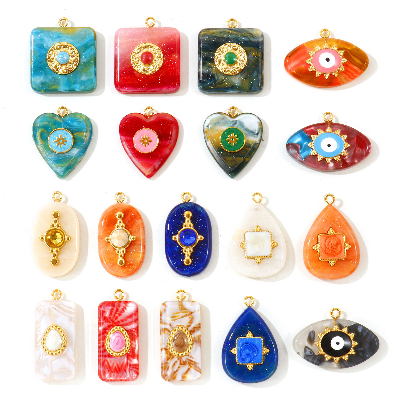 Picture of 2 PCs Eco-friendly PVD Waterproof Anti-Tarnish Hypoallergenic 304 Stainless Steel & Resin Charms Wholesale 18K Real Gold Plated Enamel