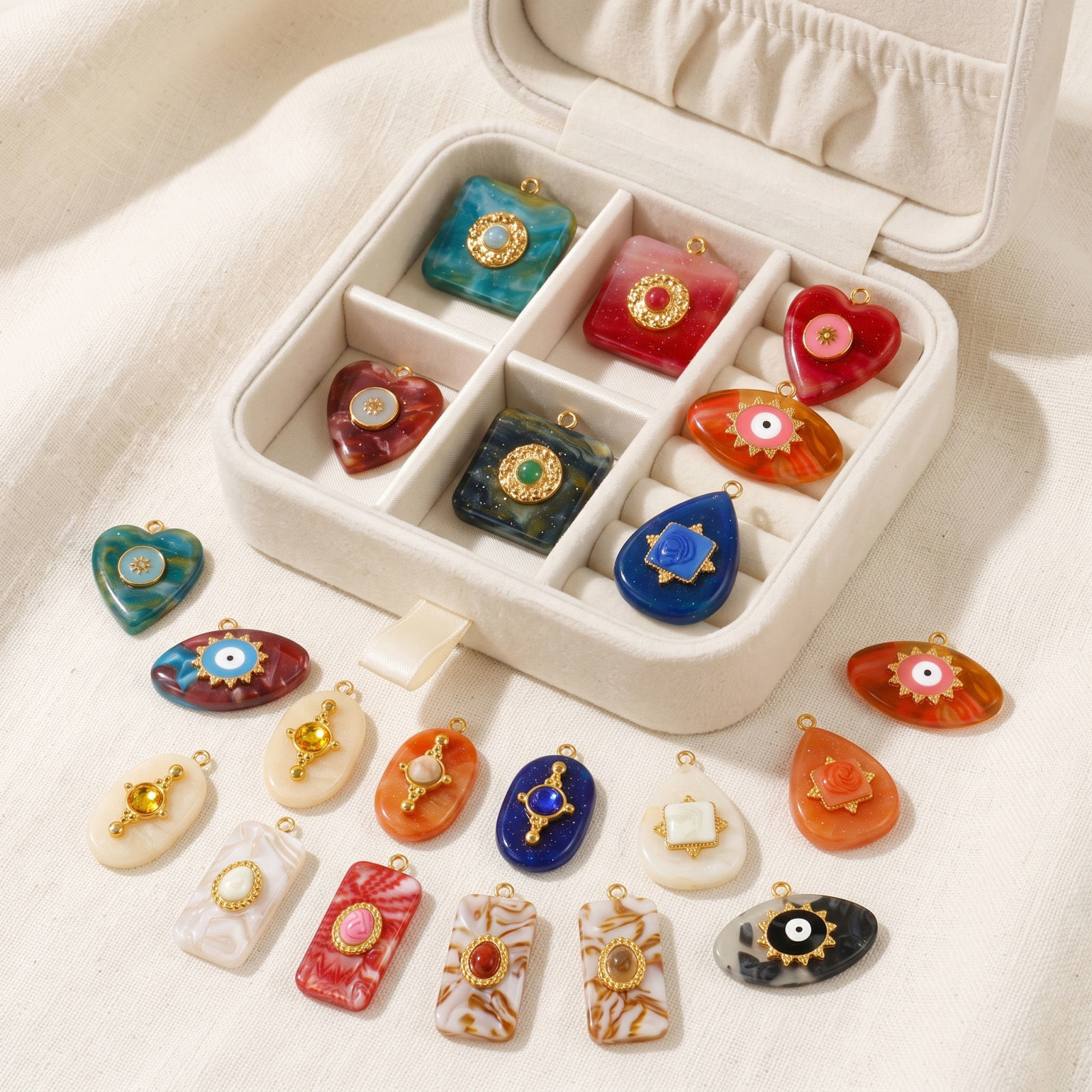 Picture of 2 PCs Eco-friendly PVD Waterproof Anti-Tarnish Hypoallergenic 304 Stainless Steel & Resin Charms Wholesale 18K Real Gold Plated Enamel