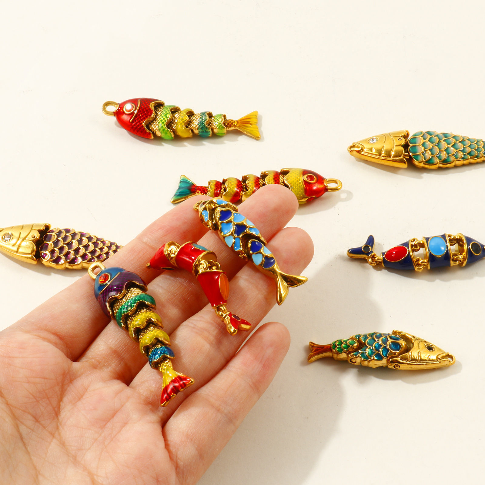 Picture of 1 Piece Eco-friendly PVD Waterproof Anti-Tarnish Hypoallergenic 304 Stainless Steel Ocean Jewelry Pendants Wholesale 18K Real Gold Plated Multicolor Fish Animal 3D Movable