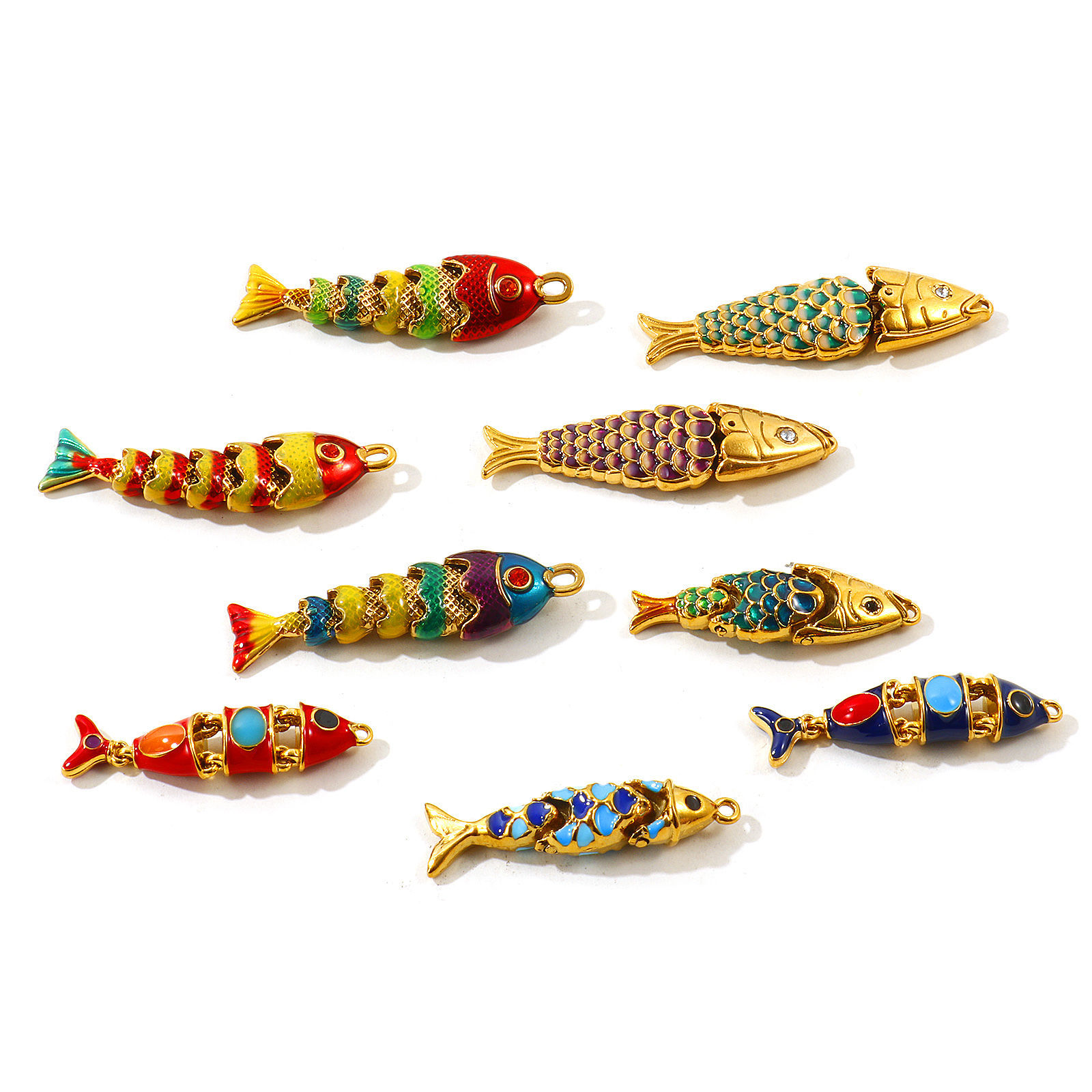 Picture of 1 Piece Eco-friendly PVD Waterproof Anti-Tarnish Hypoallergenic 304 Stainless Steel Ocean Jewelry Pendants Wholesale 18K Real Gold Plated Multicolor Fish Animal 3D Movable