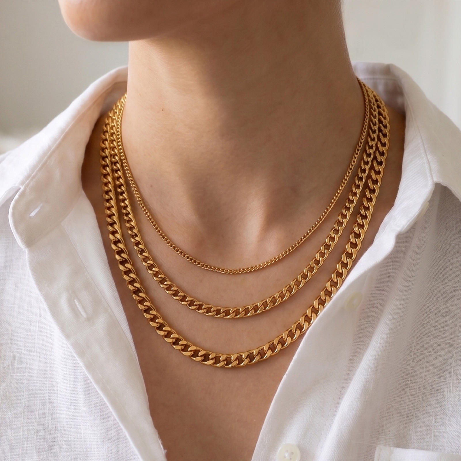 Picture of Wholesale Curb Link Chain Necklace, Multicolor 304 Stainless Steel, Women's Eco-friendly Simple Stylish Gift Jewelry For Retailer, 1 Piece