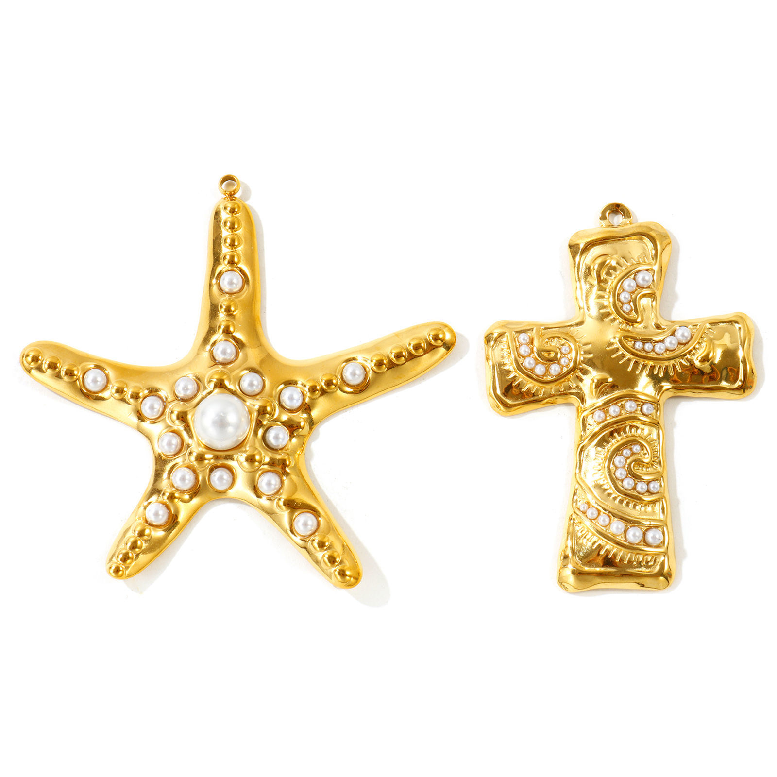 Picture of 1 Piece Eco-friendly PVD Waterproof Anti-Tarnish Hypoallergenic 304 Stainless Steel Pendants Wholesale 18K Real Gold Plated Acrylic Imitation Pearl