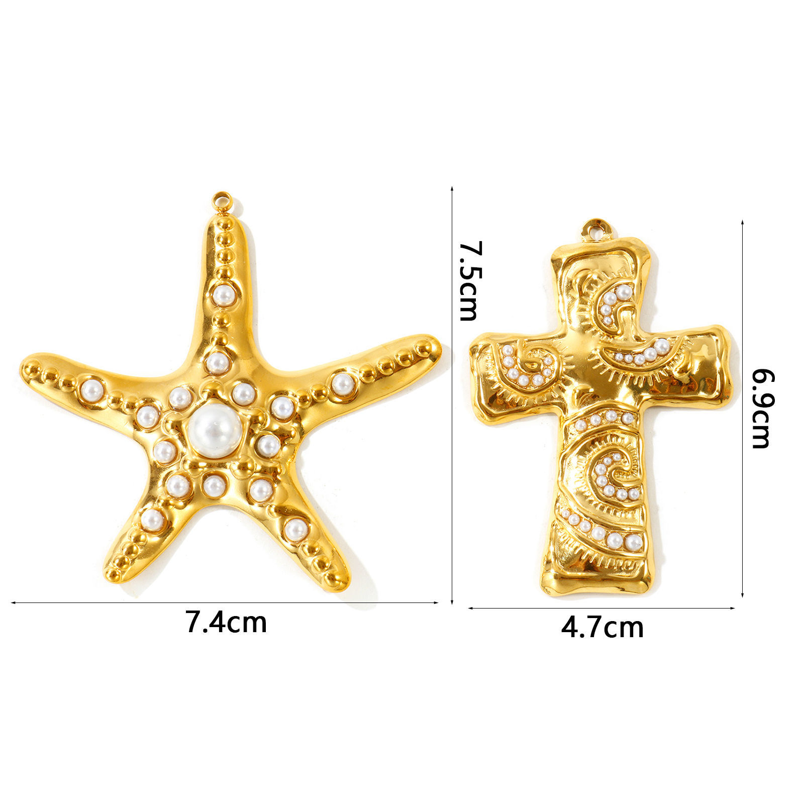 Picture of 1 Piece Eco-friendly PVD Waterproof Anti-Tarnish Hypoallergenic 304 Stainless Steel Pendants Wholesale 18K Real Gold Plated Acrylic Imitation Pearl