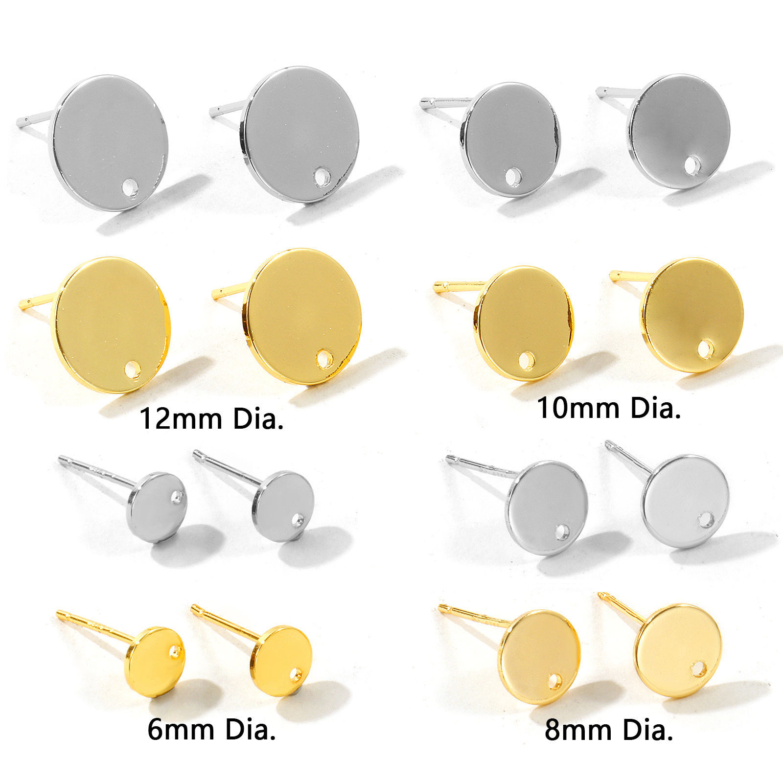 Picture of 4 PCs Brass Simple Ear Post Stud Earring For DIY Jewelry Making Accessories Wholesale Multicolor With Loop Post/ Wire Size: 0.8mm(20 gauge)