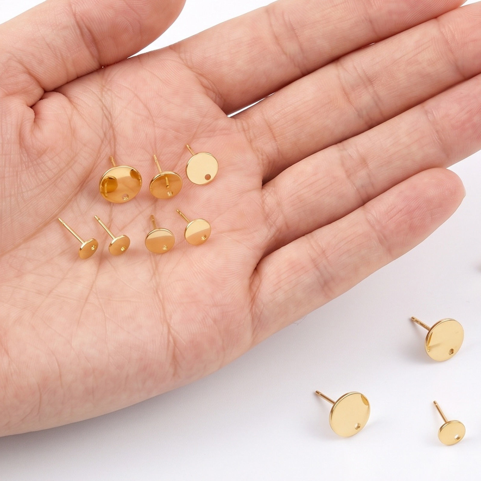 Picture of 4 PCs Brass Simple Ear Post Stud Earring For DIY Jewelry Making Accessories Wholesale Multicolor With Loop Post/ Wire Size: 0.8mm(20 gauge)