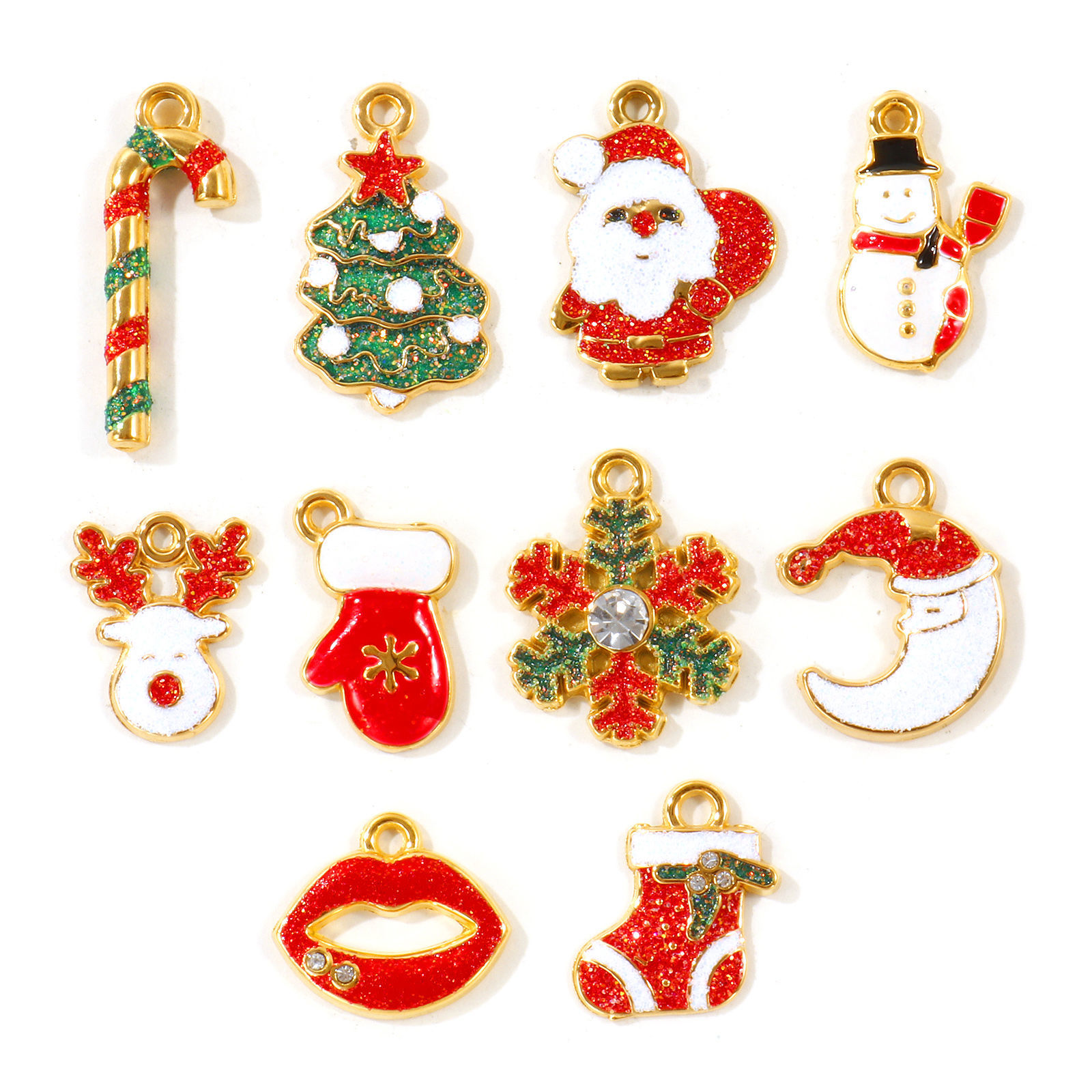 Picture of 2 PCs Eco-friendly PVD Waterproof Anti-Tarnish Hypoallergenic 304 Stainless Steel Christmas Charms Wholesale 18K Real Gold Plated Enamel Glitter