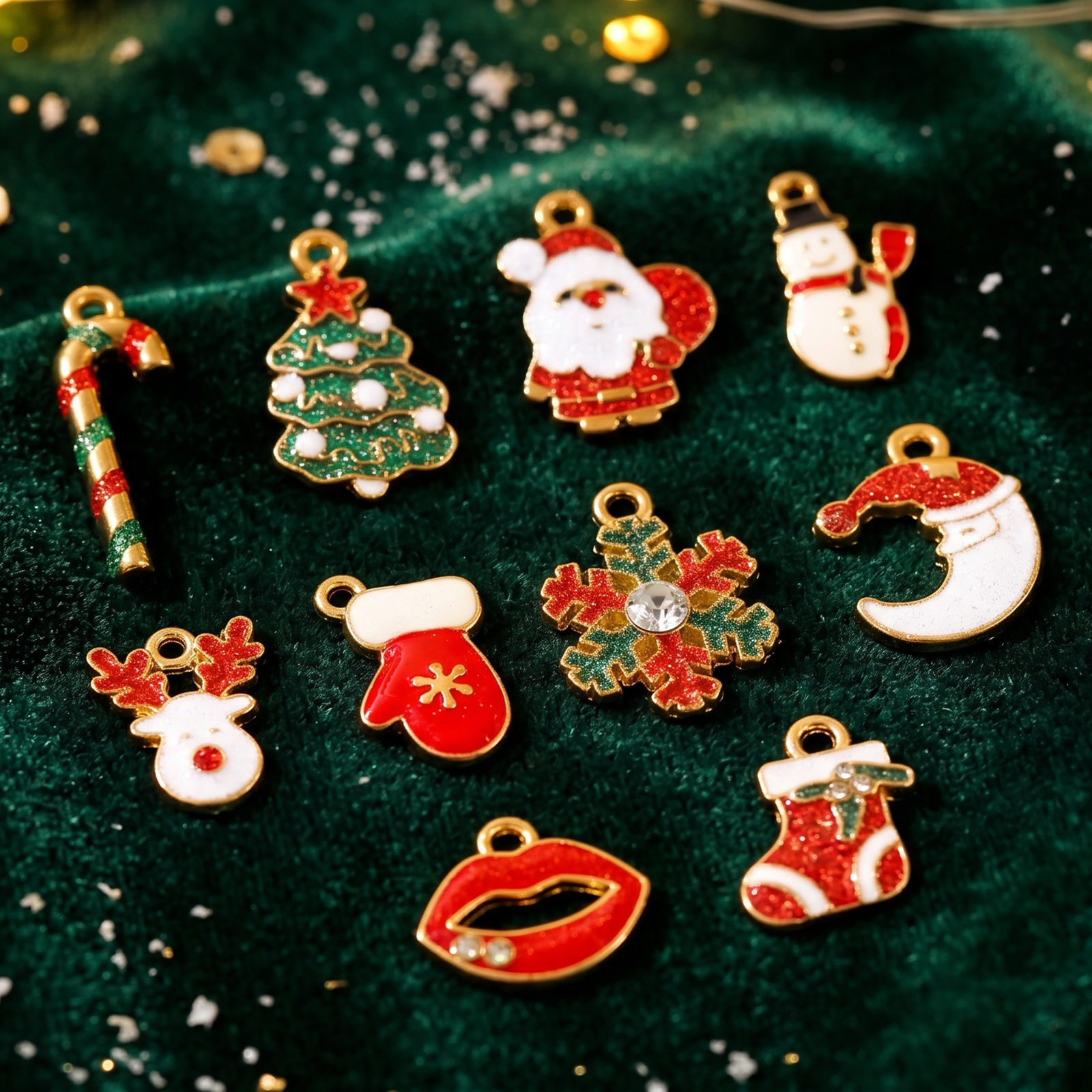 Picture of 2 PCs Eco-friendly PVD Waterproof Anti-Tarnish Hypoallergenic 304 Stainless Steel Christmas Charms Wholesale 18K Real Gold Plated Enamel Glitter
