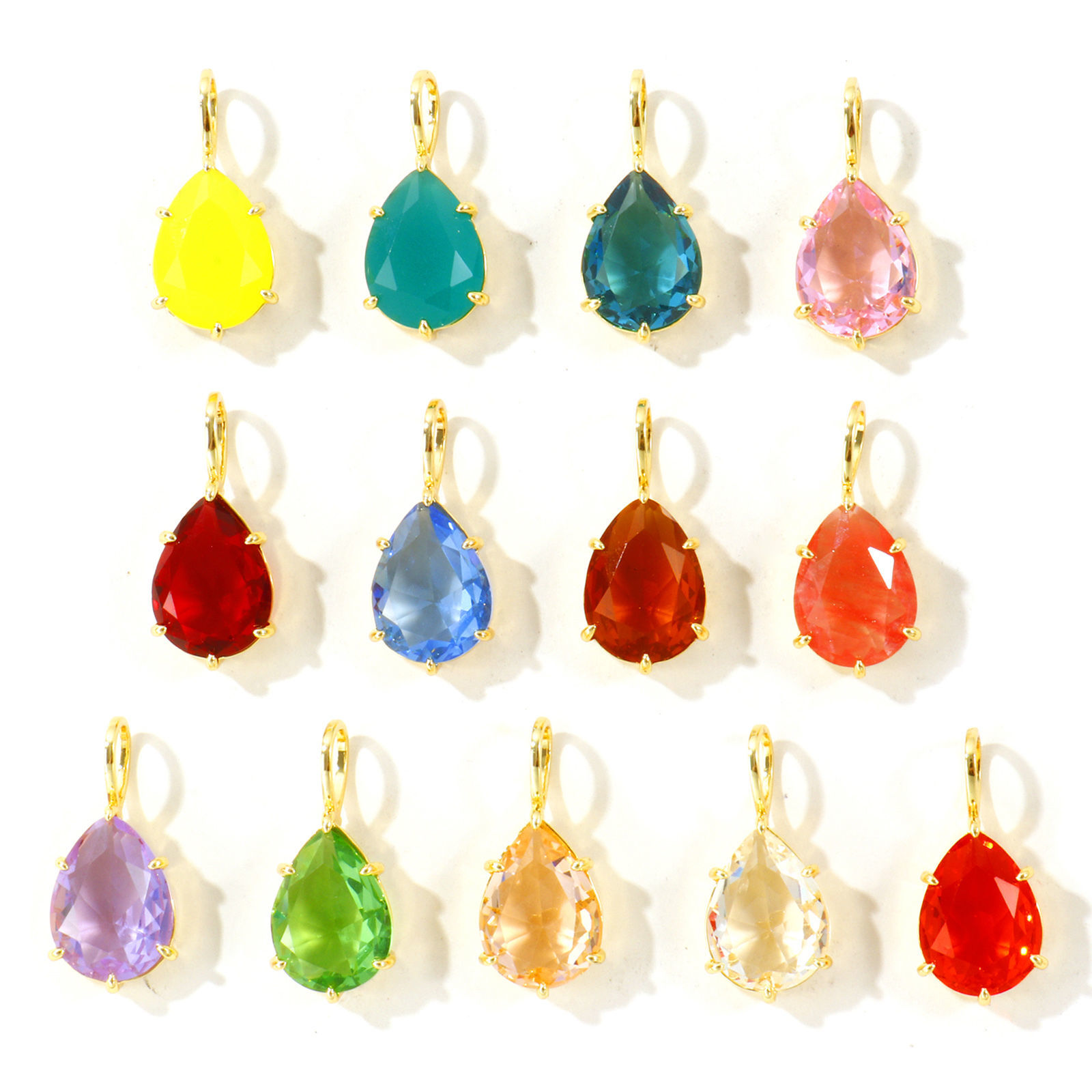 Picture of 1 Piece Eco-friendly Brass & Glass Geometric Charms Wholesale, Drop 18K Real Gold Plated 28mm x 13mm