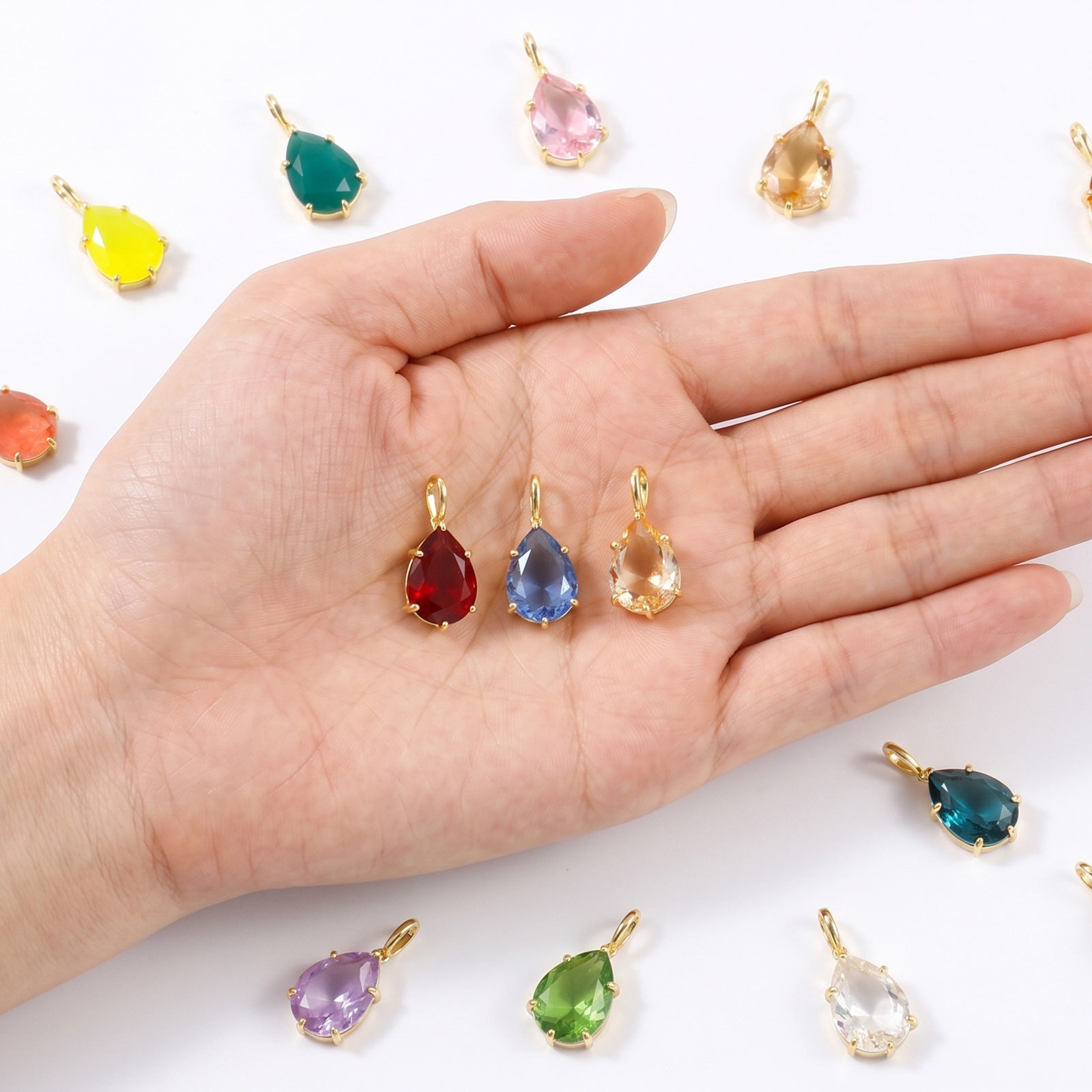 Picture of 1 Piece Eco-friendly Brass & Glass Geometric Charms Wholesale, Drop 18K Real Gold Plated 28mm x 13mm
