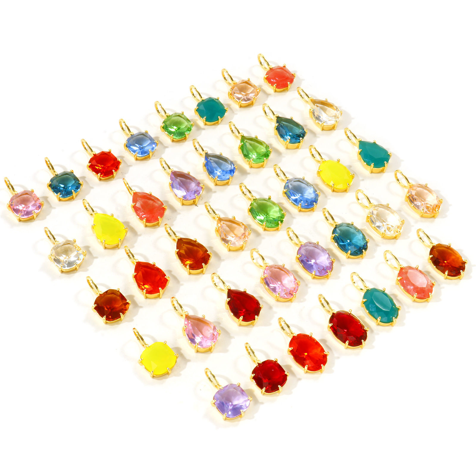 Picture of 1 Piece Eco-friendly Brass & Glass Geometric Charms Wholesale, Drop 18K Real Gold Plated 28mm x 13mm