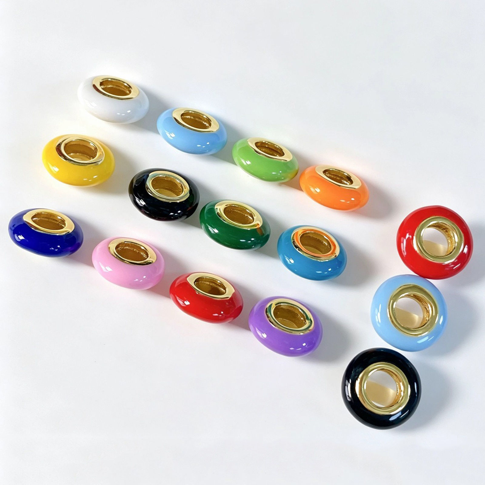 Picture of 1 Piece Brass European Style Large Hole Charm Beads Wholesale 18K Gold Plated Multicolor Abacus Enamel 10mm x 3mm, Hole: Approx 4mm