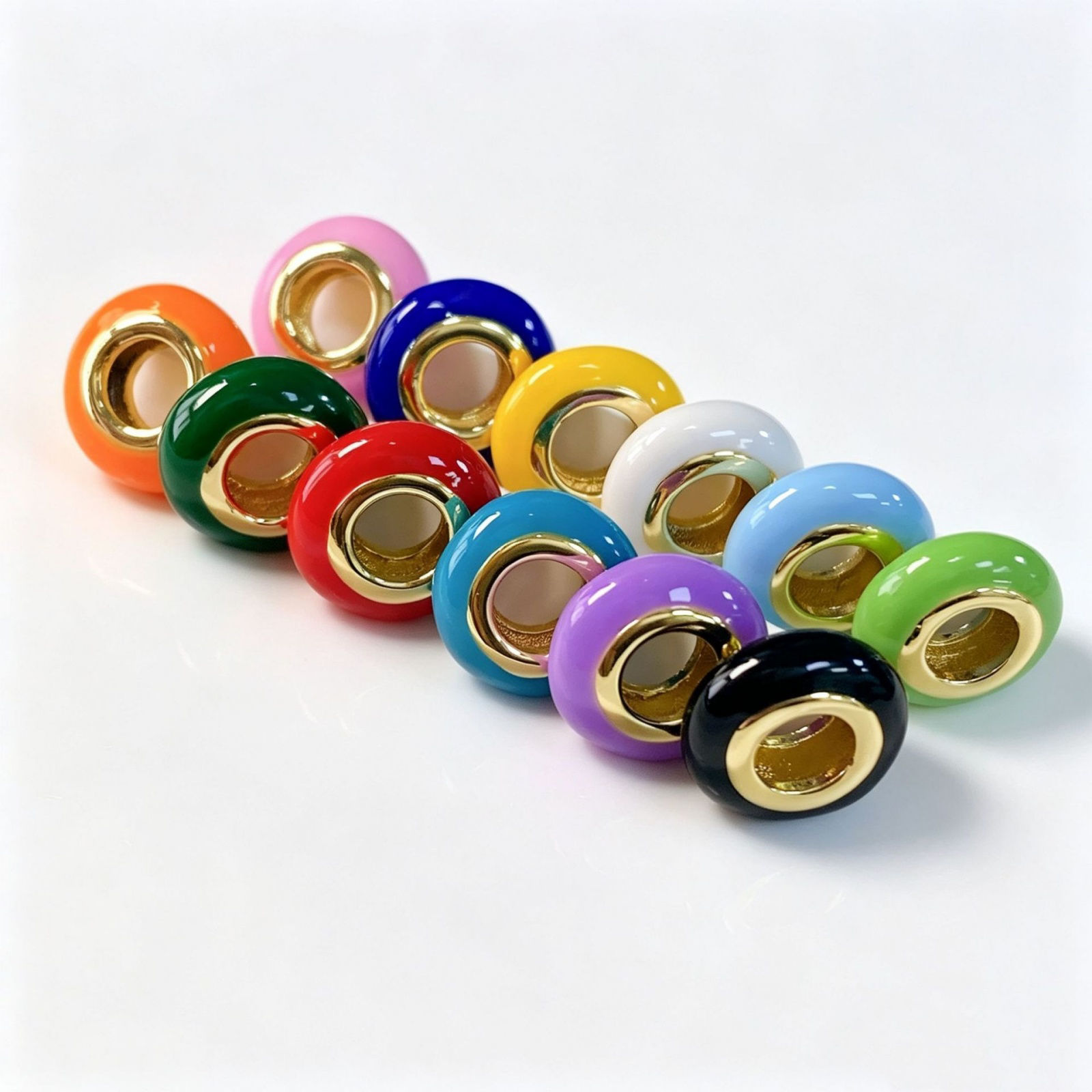 Picture of 1 Piece Brass European Style Large Hole Charm Beads Wholesale 18K Gold Plated Multicolor Abacus Enamel 10mm x 3mm, Hole: Approx 4mm