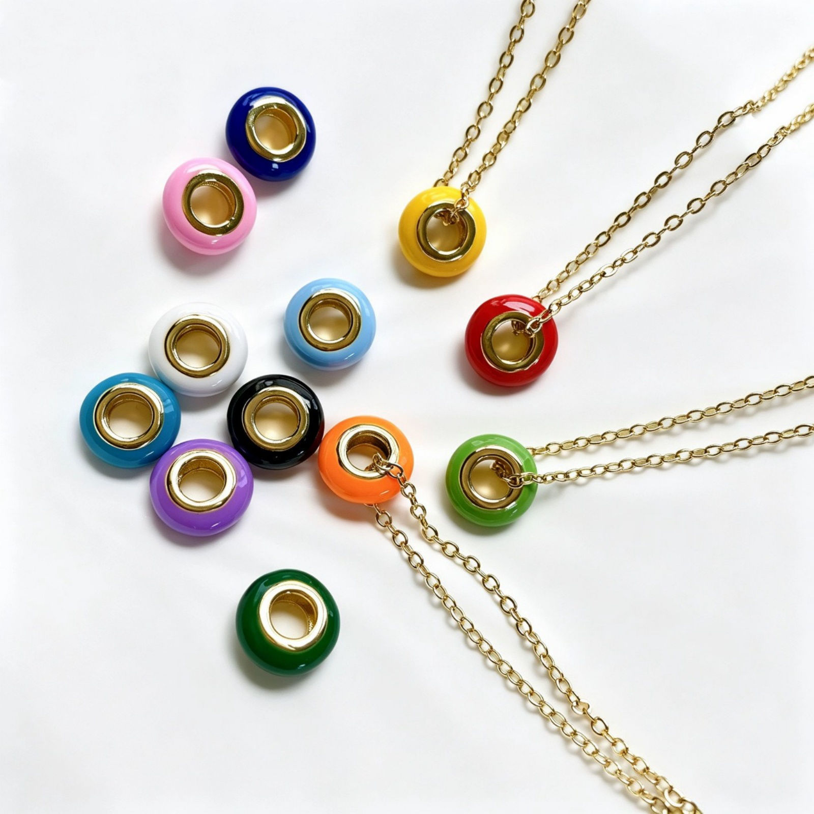 Picture of 1 Piece Brass European Style Large Hole Charm Beads Wholesale 18K Gold Plated Multicolor Abacus Enamel 10mm x 3mm, Hole: Approx 4mm