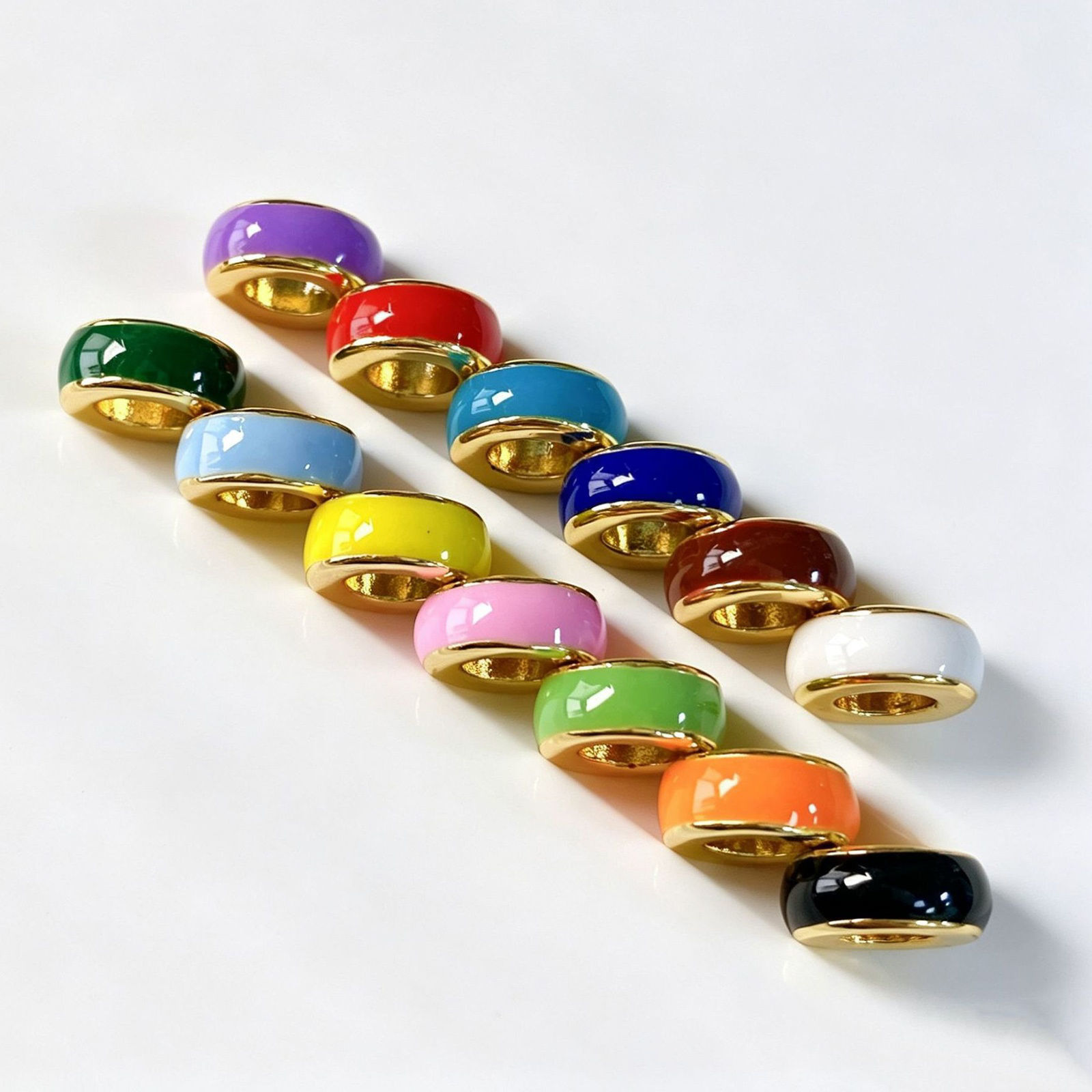 Picture of 1 Piece Brass European Style Large Hole Charm Beads Wholesale 18K Gold Plated Multicolor Drum Enamel 10mm x 4mm, Hole: Approx 5mm