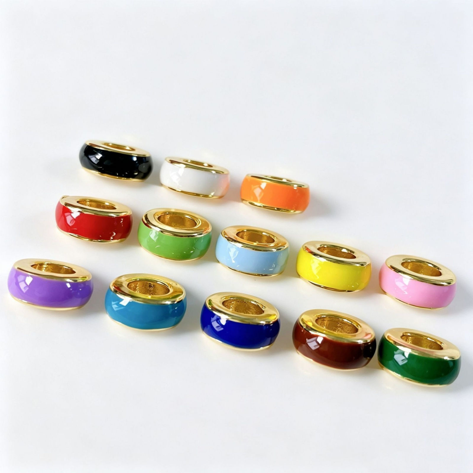 Picture of 1 Piece Brass European Style Large Hole Charm Beads Wholesale 18K Gold Plated Multicolor Drum Enamel 10mm x 4mm, Hole: Approx 5mm