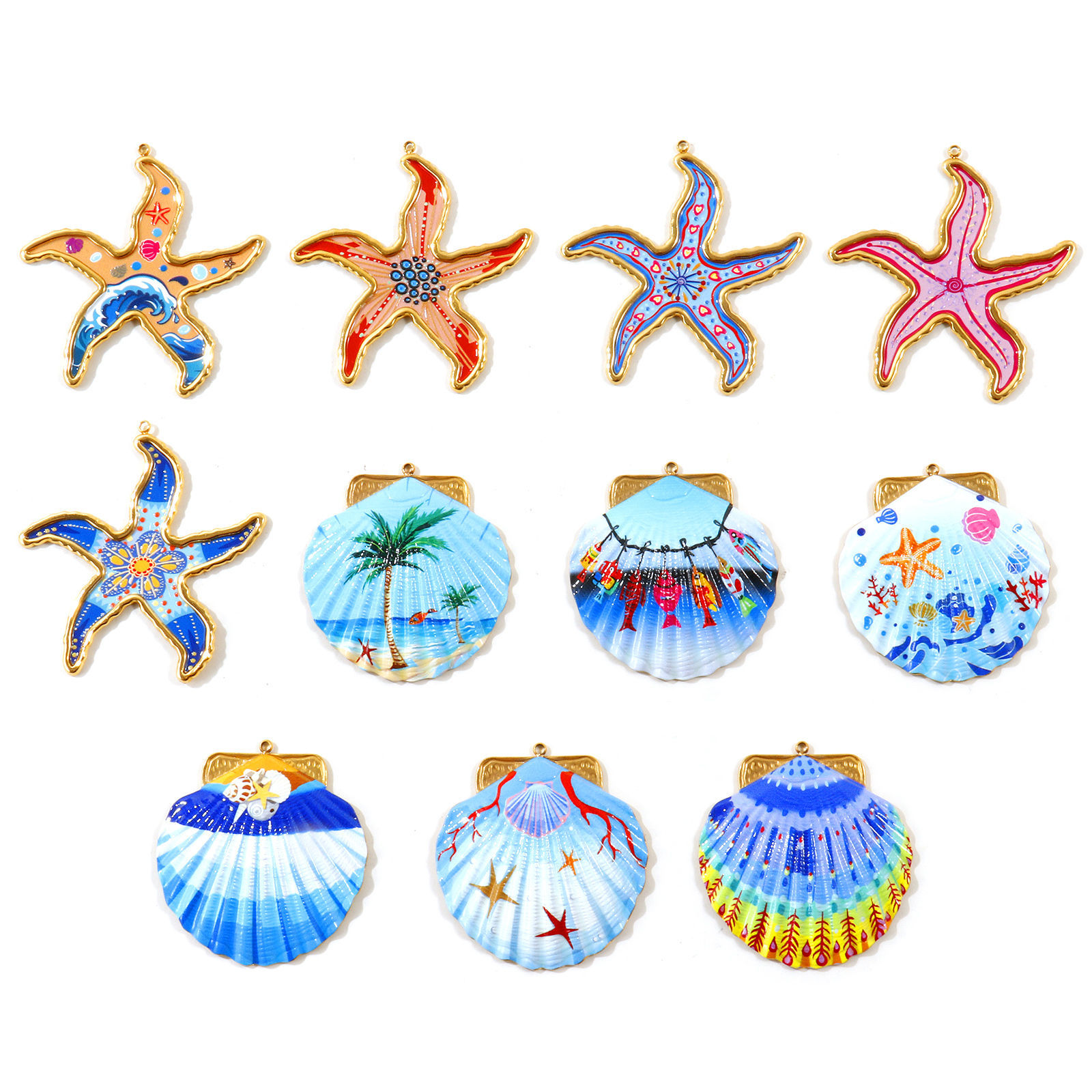 Picture of 1 Piece Eco-friendly PVD Waterproof Anti-Tarnish Hypoallergenic 304 Stainless Steel Ocean Jewelry Charms Wholesale 18K Real Gold Plated Printed