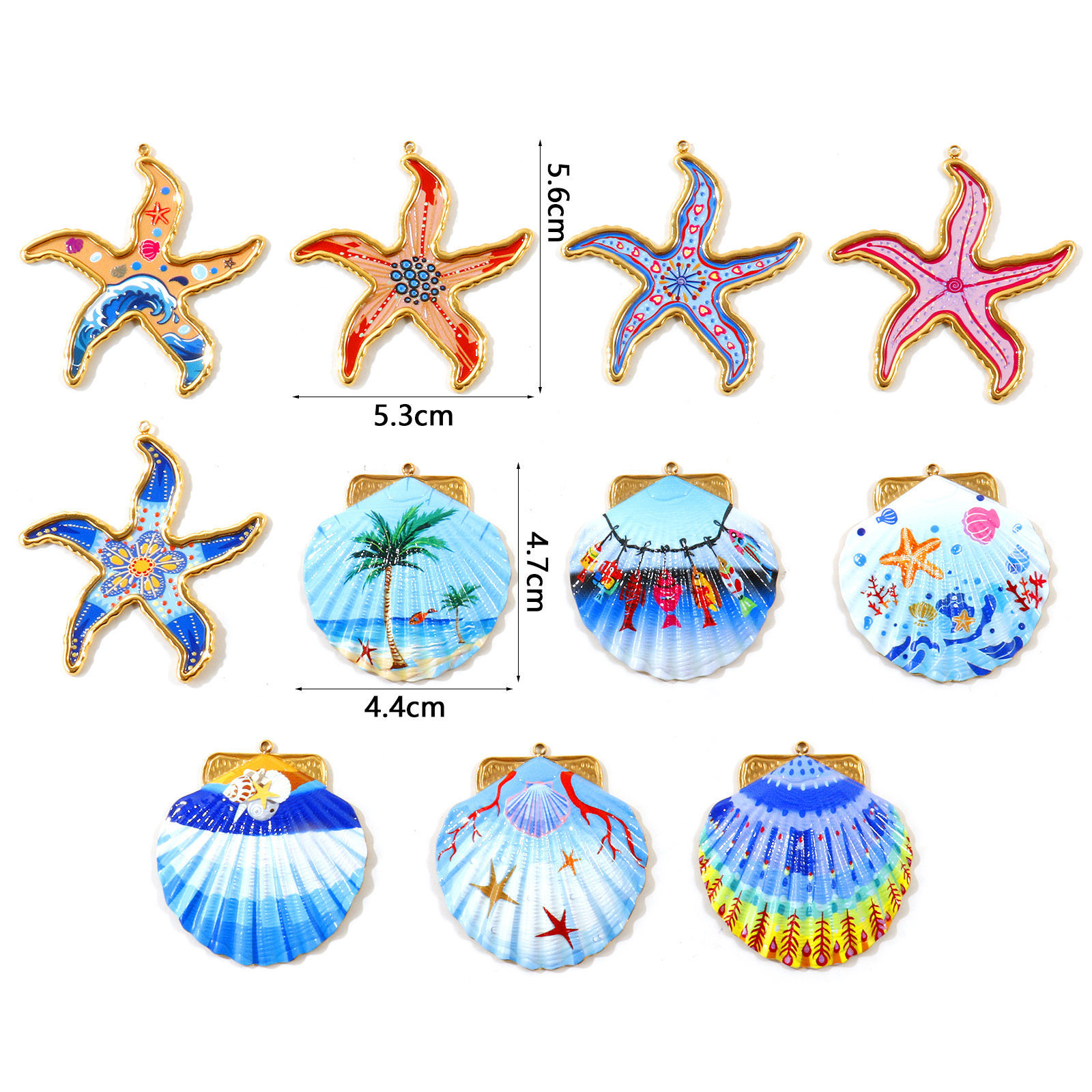Picture of 1 Piece Eco-friendly PVD Waterproof Anti-Tarnish Hypoallergenic 304 Stainless Steel Ocean Jewelry Charms Wholesale 18K Real Gold Plated Printed