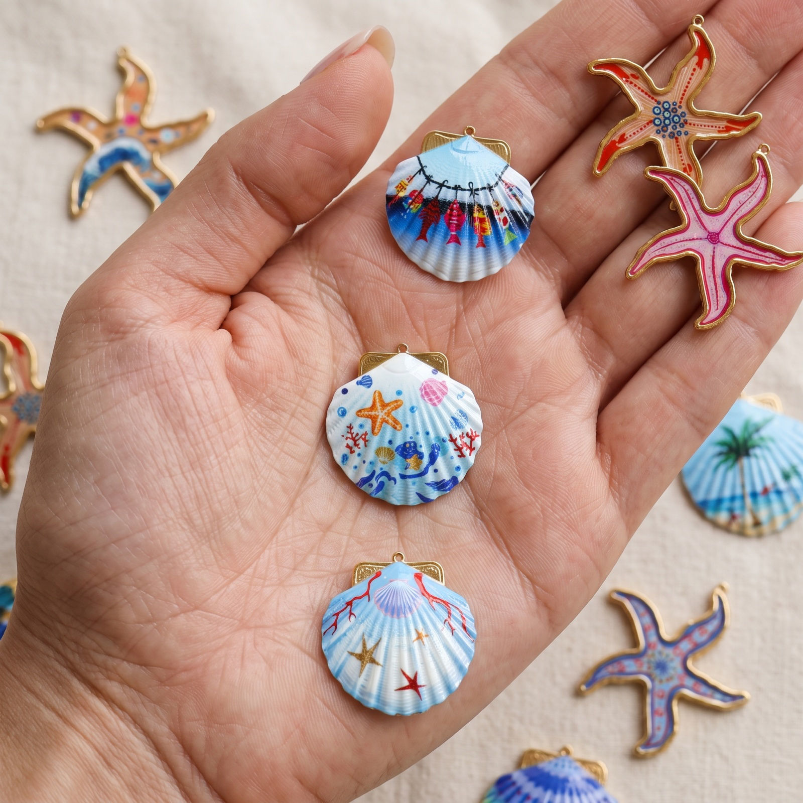 Picture of 1 Piece Eco-friendly PVD Waterproof Anti-Tarnish Hypoallergenic 304 Stainless Steel Ocean Jewelry Charms Wholesale 18K Real Gold Plated Printed