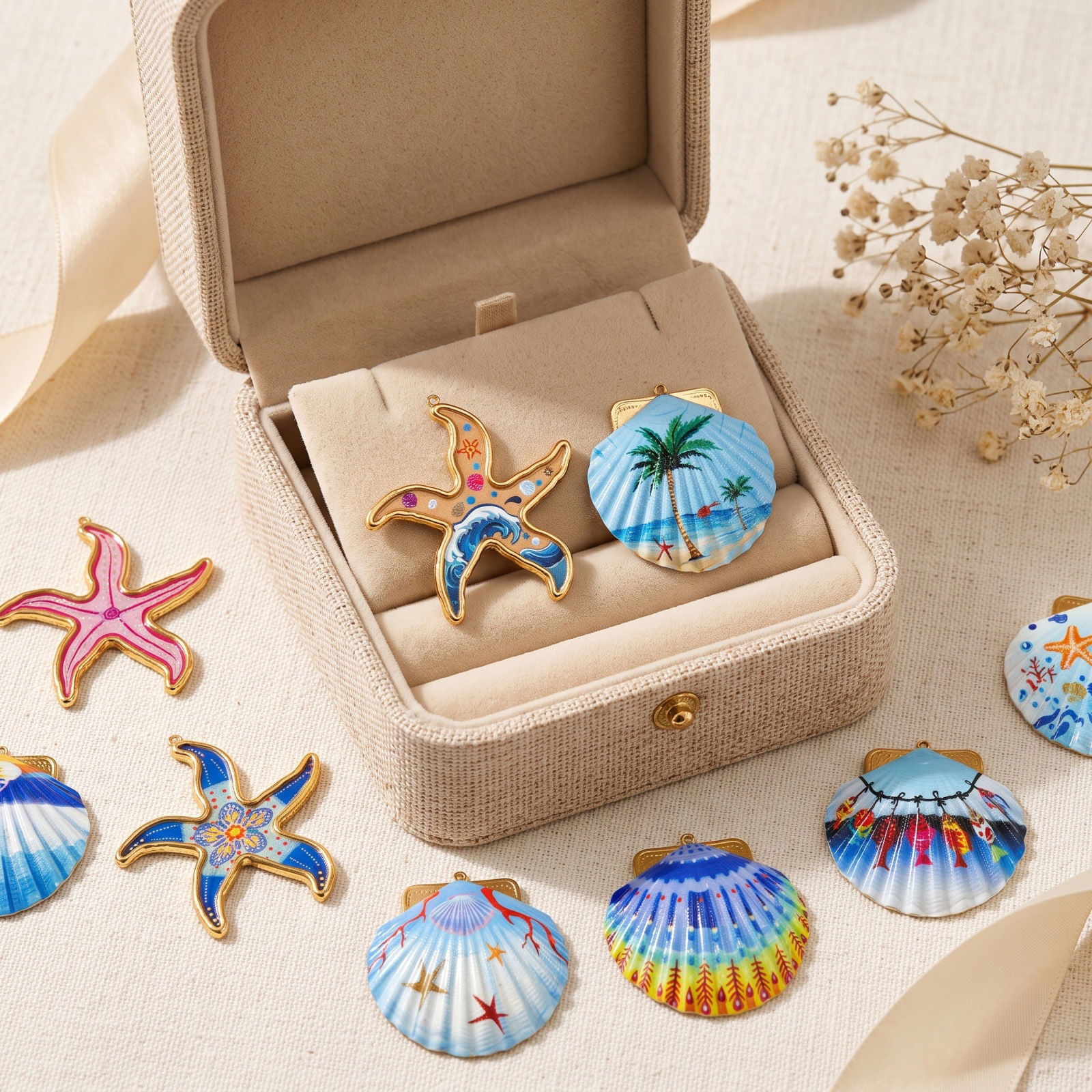 Picture of 1 Piece Eco-friendly PVD Waterproof Anti-Tarnish Hypoallergenic 304 Stainless Steel Ocean Jewelry Charms Wholesale 18K Real Gold Plated Printed