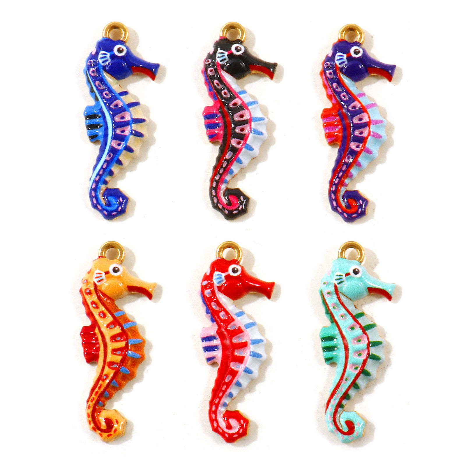 Picture of 2 PCs Eco-friendly PVD Waterproof Anti-Tarnish Hypoallergenic 304 Stainless Steel Ocean Jewelry Pendants Wholesale 18K Real Gold Plated Seahorse Animal Printed 3cm x 1.2cm