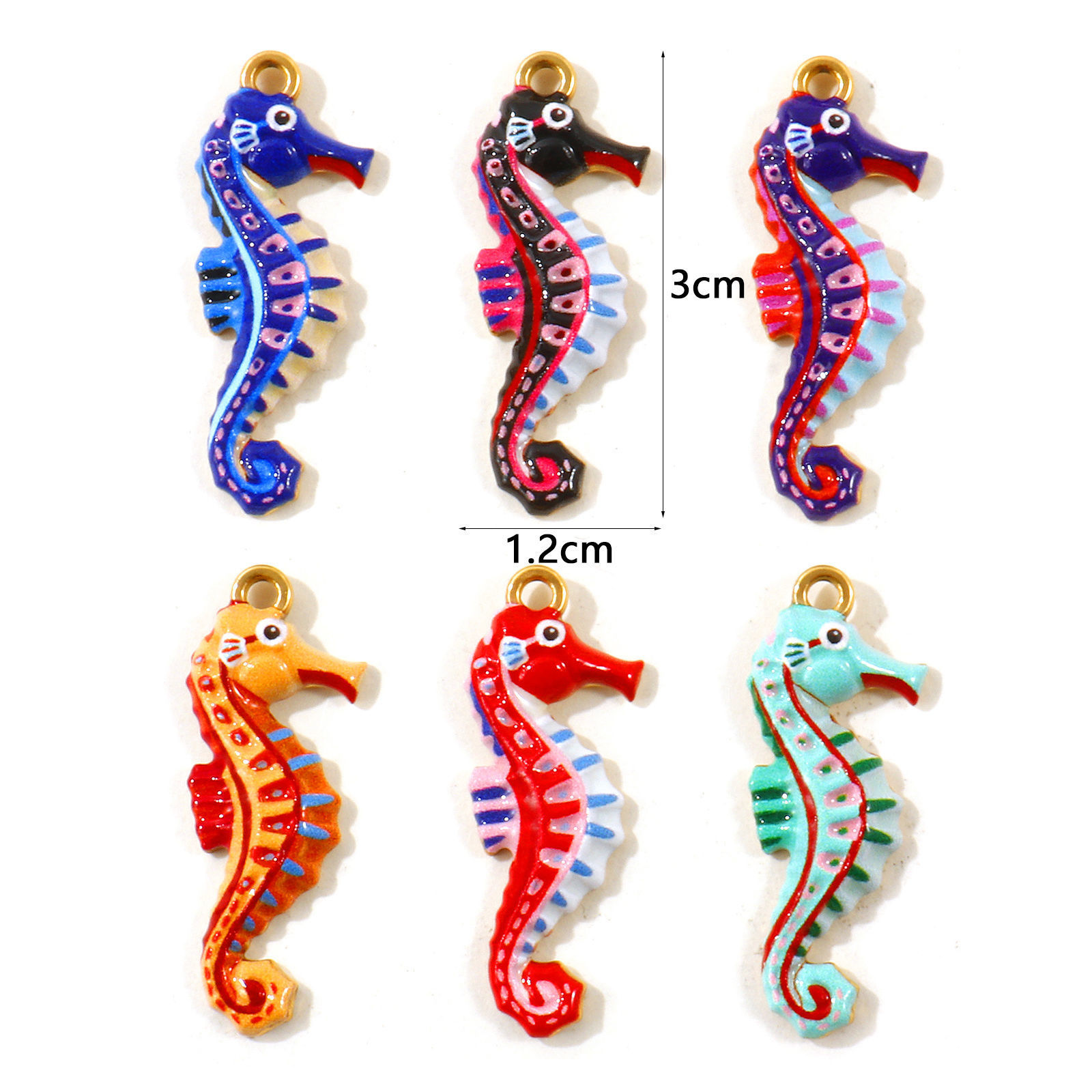 Picture of 2 PCs Eco-friendly PVD Waterproof Anti-Tarnish Hypoallergenic 304 Stainless Steel Ocean Jewelry Pendants Wholesale 18K Real Gold Plated Seahorse Animal Printed 3cm x 1.2cm