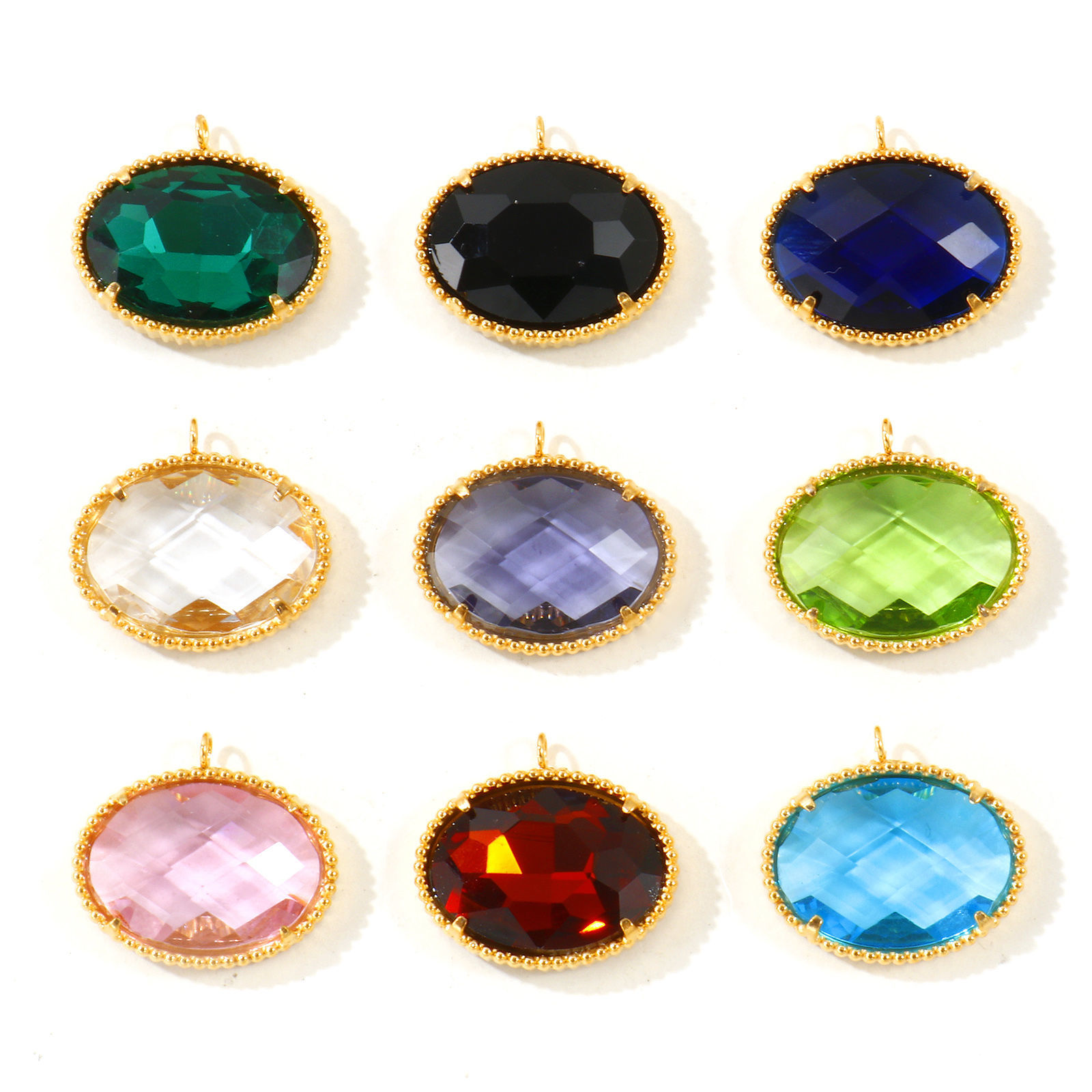 Picture of 1 Piece Eco-friendly PVD Waterproof Anti-Tarnish Hypoallergenic 304 Stainless Steel & Glass Geometric Charms Wholesale 18K Real Gold Plated Oval Faceted 21mm x 19mm