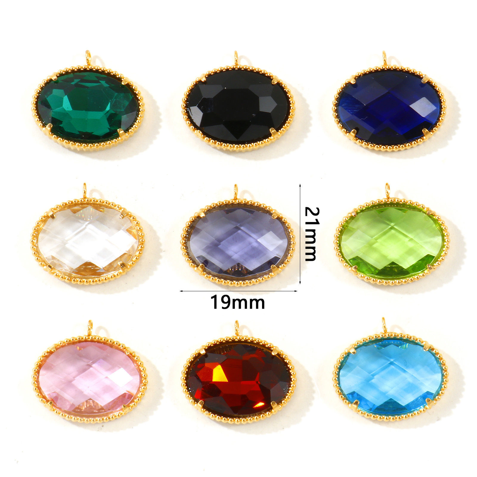 Picture of 1 Piece Eco-friendly PVD Waterproof Anti-Tarnish Hypoallergenic 304 Stainless Steel & Glass Geometric Charms Wholesale 18K Real Gold Plated Oval Faceted 21mm x 19mm