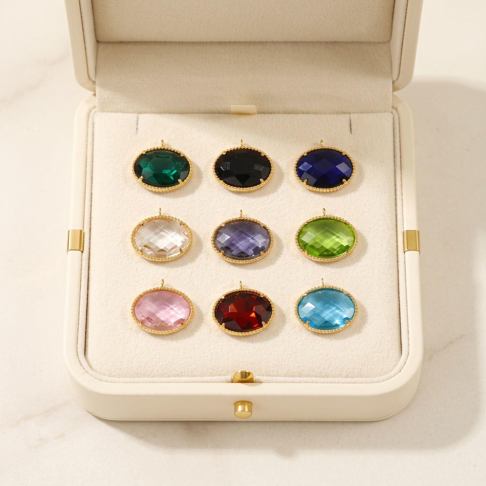 Picture of 1 Piece Eco-friendly PVD Waterproof Anti-Tarnish Hypoallergenic 304 Stainless Steel & Glass Geometric Charms Wholesale 18K Real Gold Plated Oval Faceted 21mm x 19mm