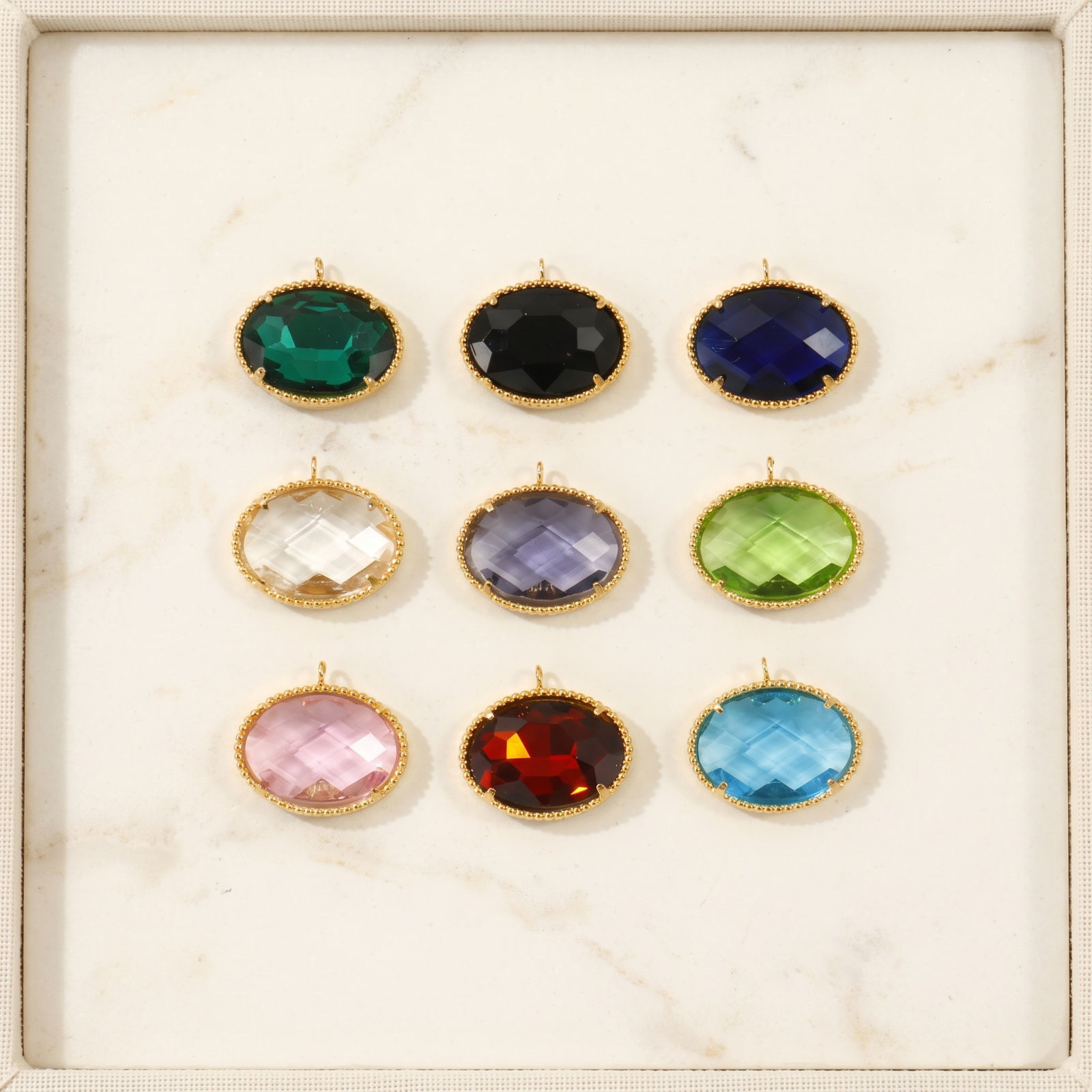 Picture of 1 Piece Eco-friendly PVD Waterproof Anti-Tarnish Hypoallergenic 304 Stainless Steel & Glass Geometric Charms Wholesale 18K Real Gold Plated Oval Faceted 21mm x 19mm