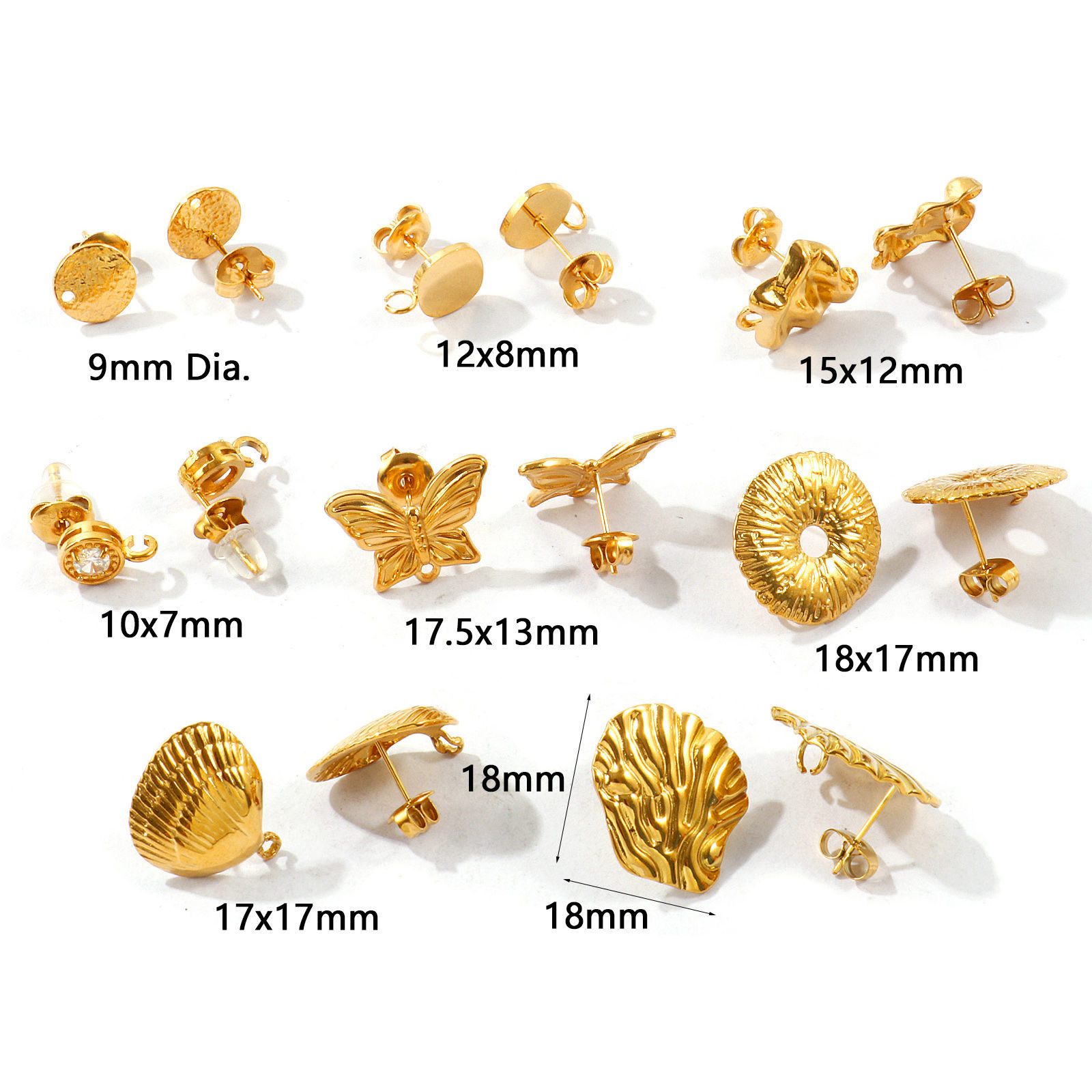 Picture of 1 Pair Eco-friendly PVD Waterproof Anti-Tarnish Hypoallergenic 304 Stainless Steel Simple Ear Post Stud Earring For DIY Jewelry Making Accessories Wholesale 18K Real Gold Plated With Loop Post/ Wire Size: 0.6mm(22 gauge)