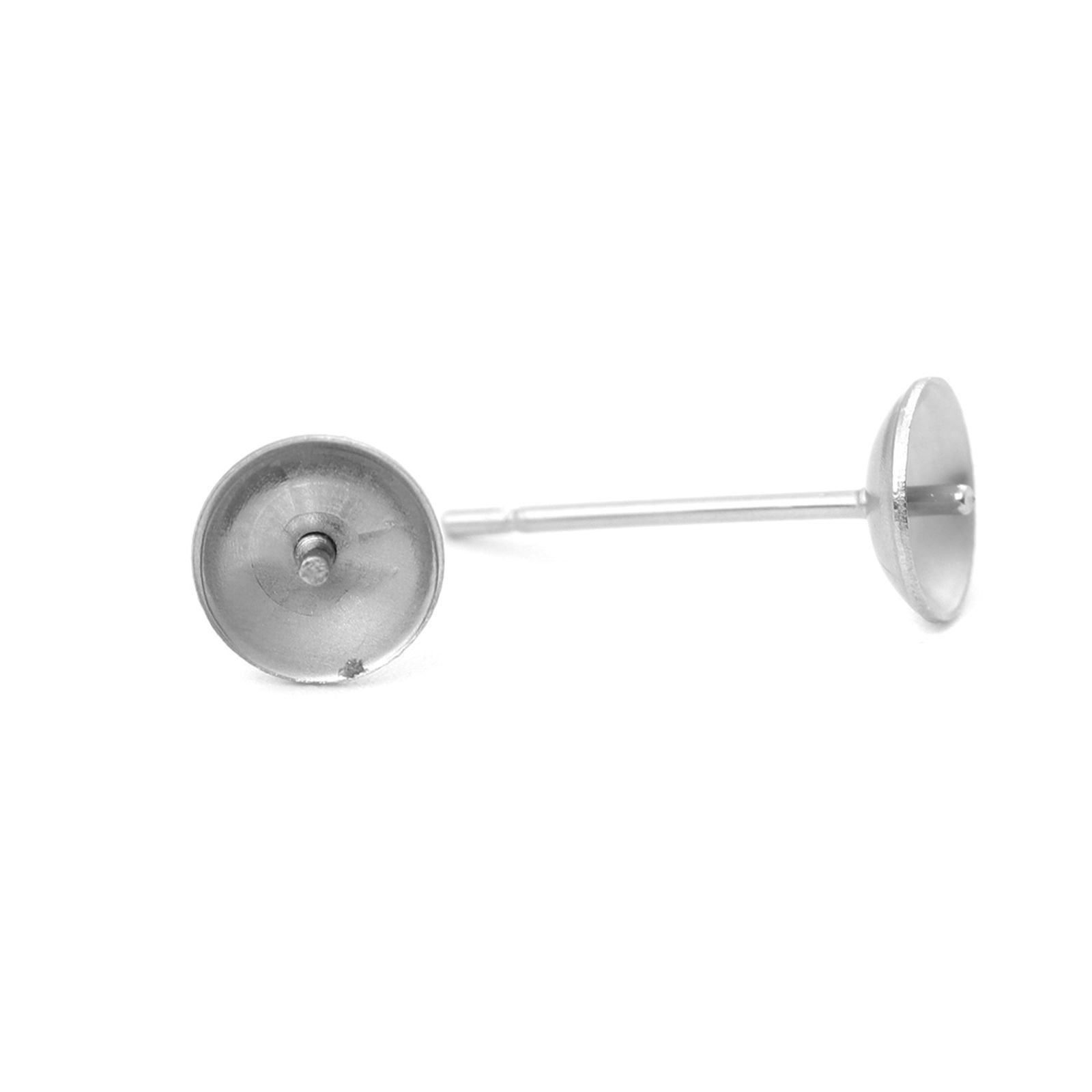 Picture of 304 Stainless Steel Ear Post Stud Earrings Round Silver Tone 6mm( 2/8") Dia., Post/ Wire Size: (21 gauge), 30 PCs