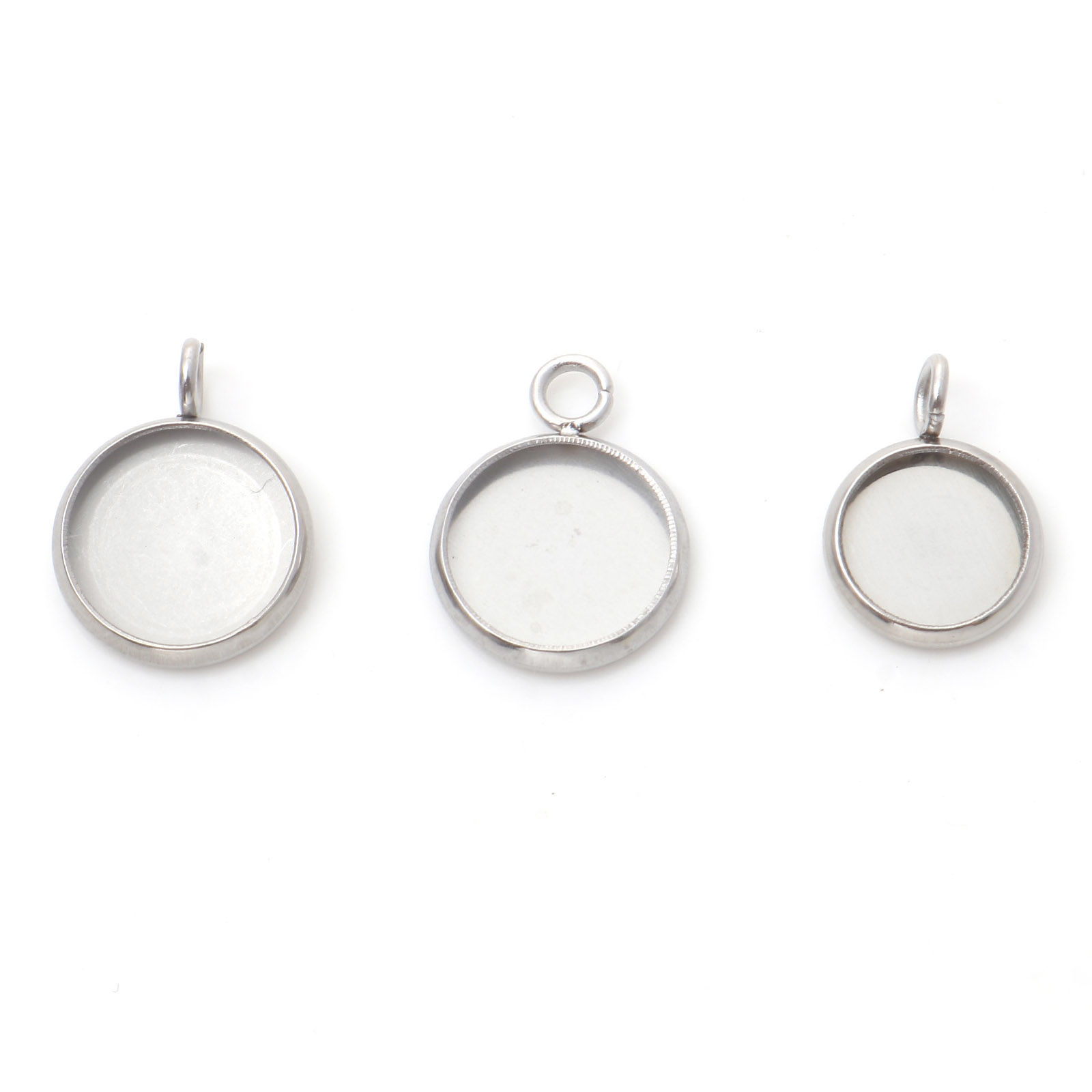Picture of Stainless Steel Charms Silver Tone Round Disc Cabochon Settings